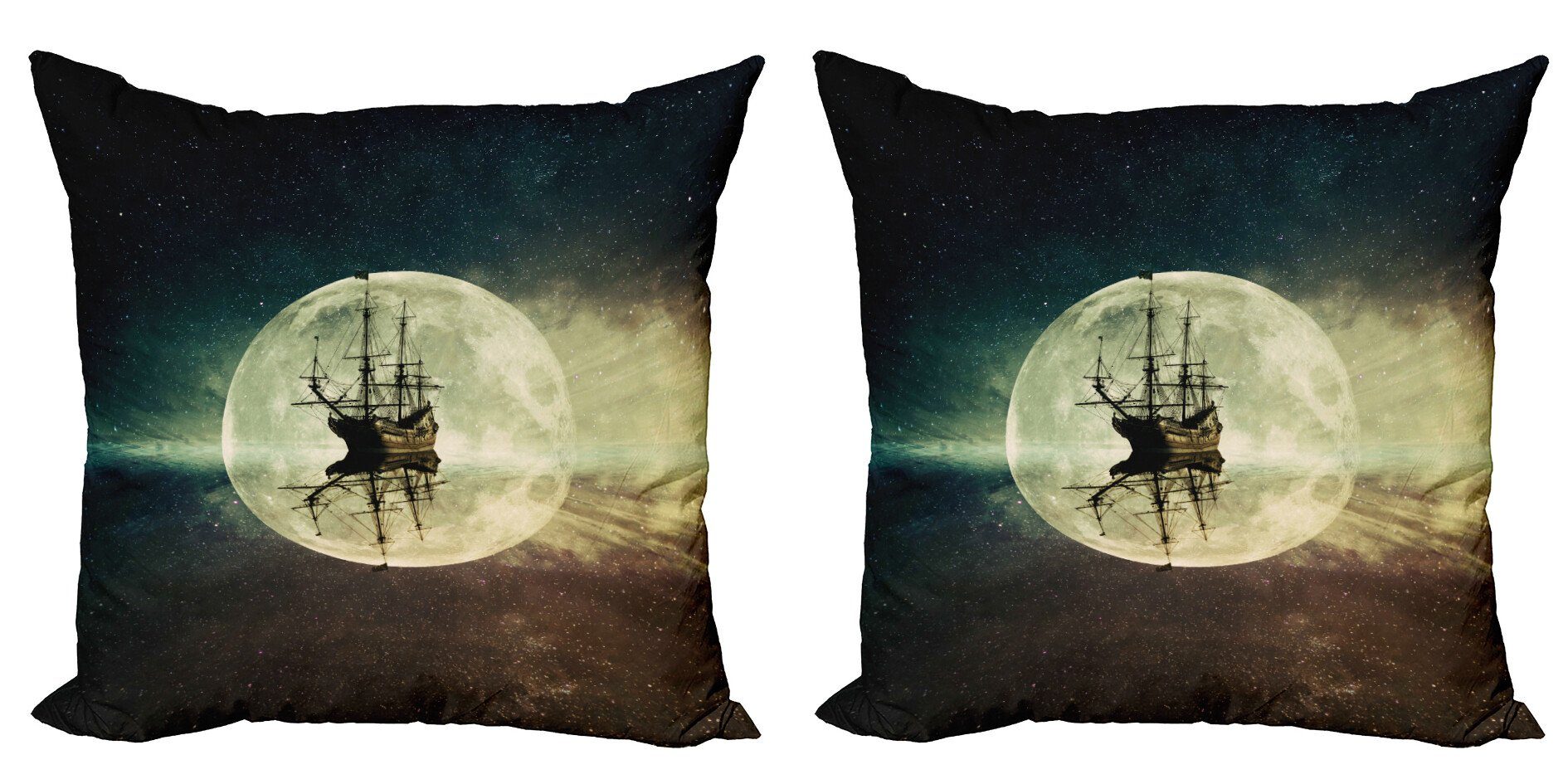 Kissenbezüge Modern Accent Doppelseitiger Digitaldruck, Abakuhaus (2 Stück), Ozean Old Ship Sea Moonlight