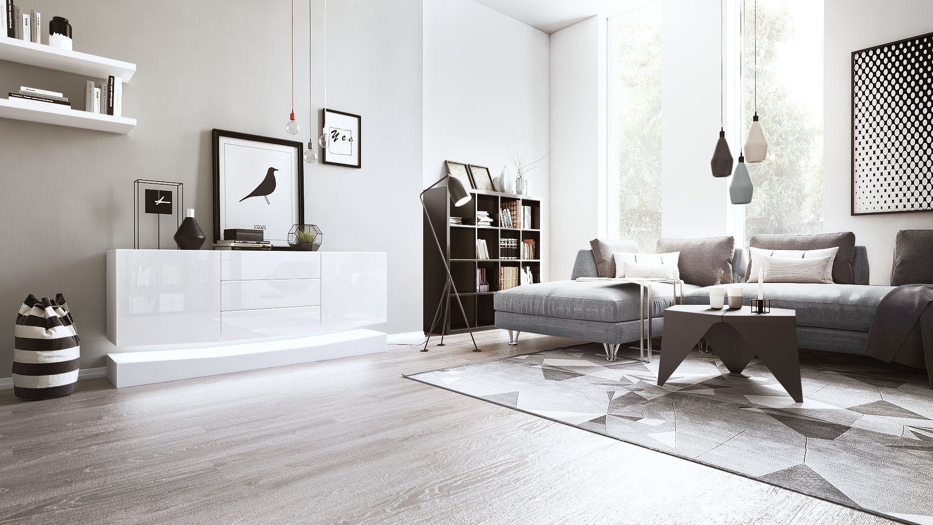 Vladon Sideboard City (Kommode mit 2 Türen, und 3 Schubladen inkl. LED-Bele günstig online kaufen