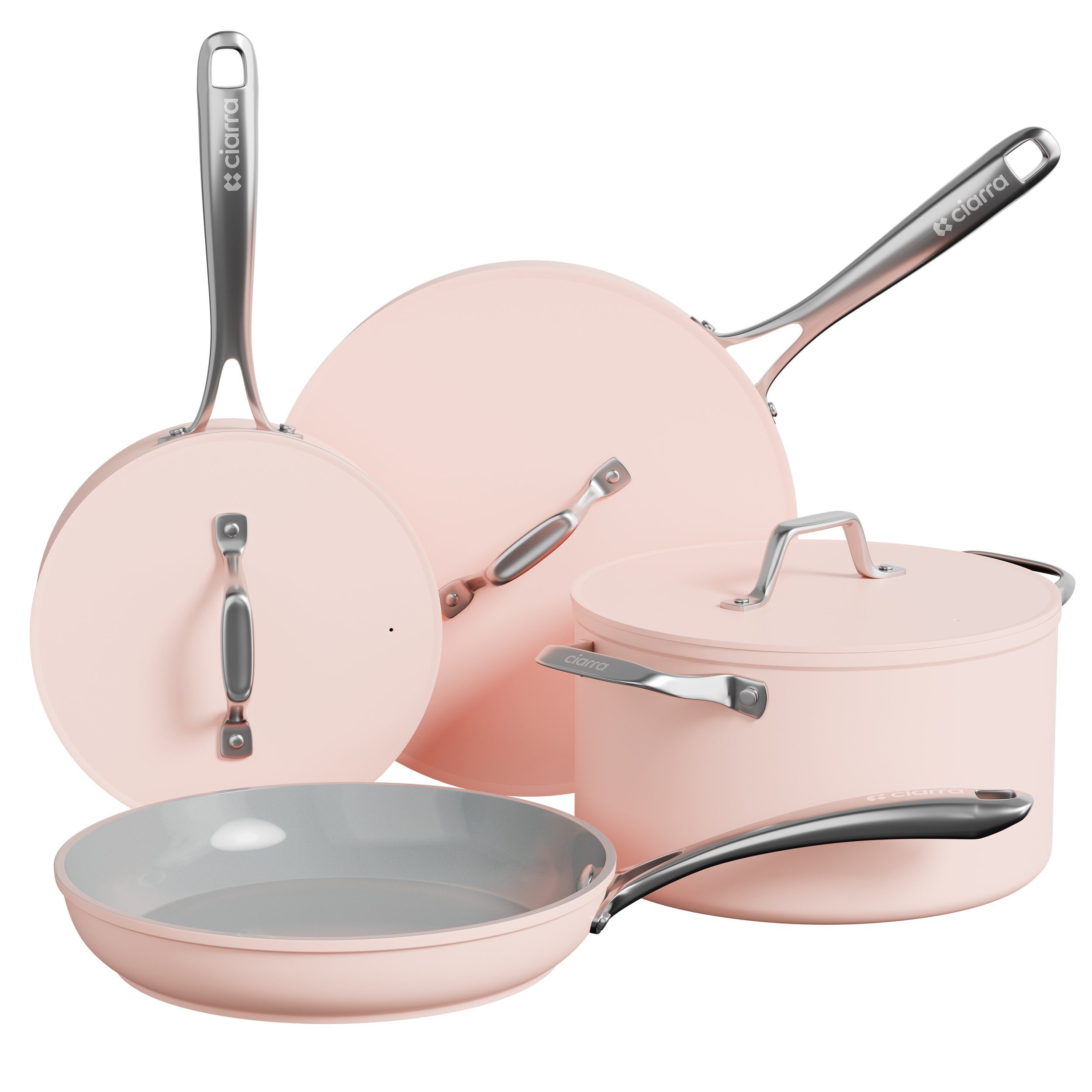 CIARRA Topf-Set MOP7-4, Keramik, Aluminium, Gusseisen (Topf- & Pfannen-Sets, 4-tlg., Backofen, Induktionsgeeignet), Ciarra Beyond Kochgeschirr Pfannenset Antihaftbeschichtung mit Deckeln