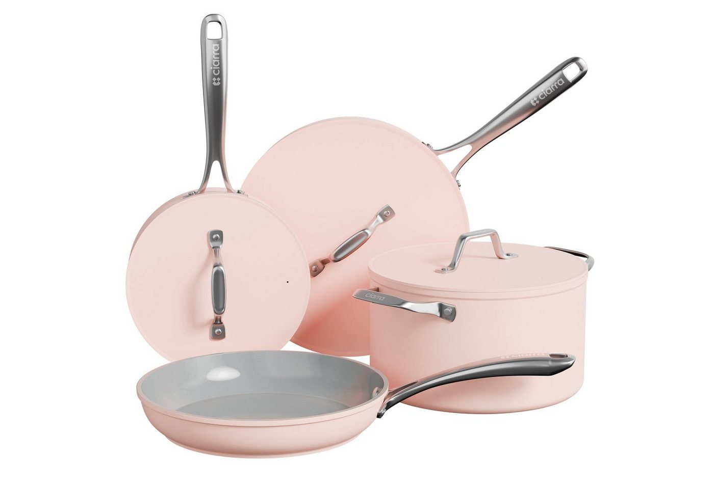 CIARRA Topf-Set MOP7-4, Gusseisen, Keramik, Aluminium (Topf- & Pfannen-Sets, 4-tlg., Backofen, Induktionsgeeignet), Ciarra Beyond Kochgeschirr Pfannenset Antihaftbeschichtung mit Deckeln