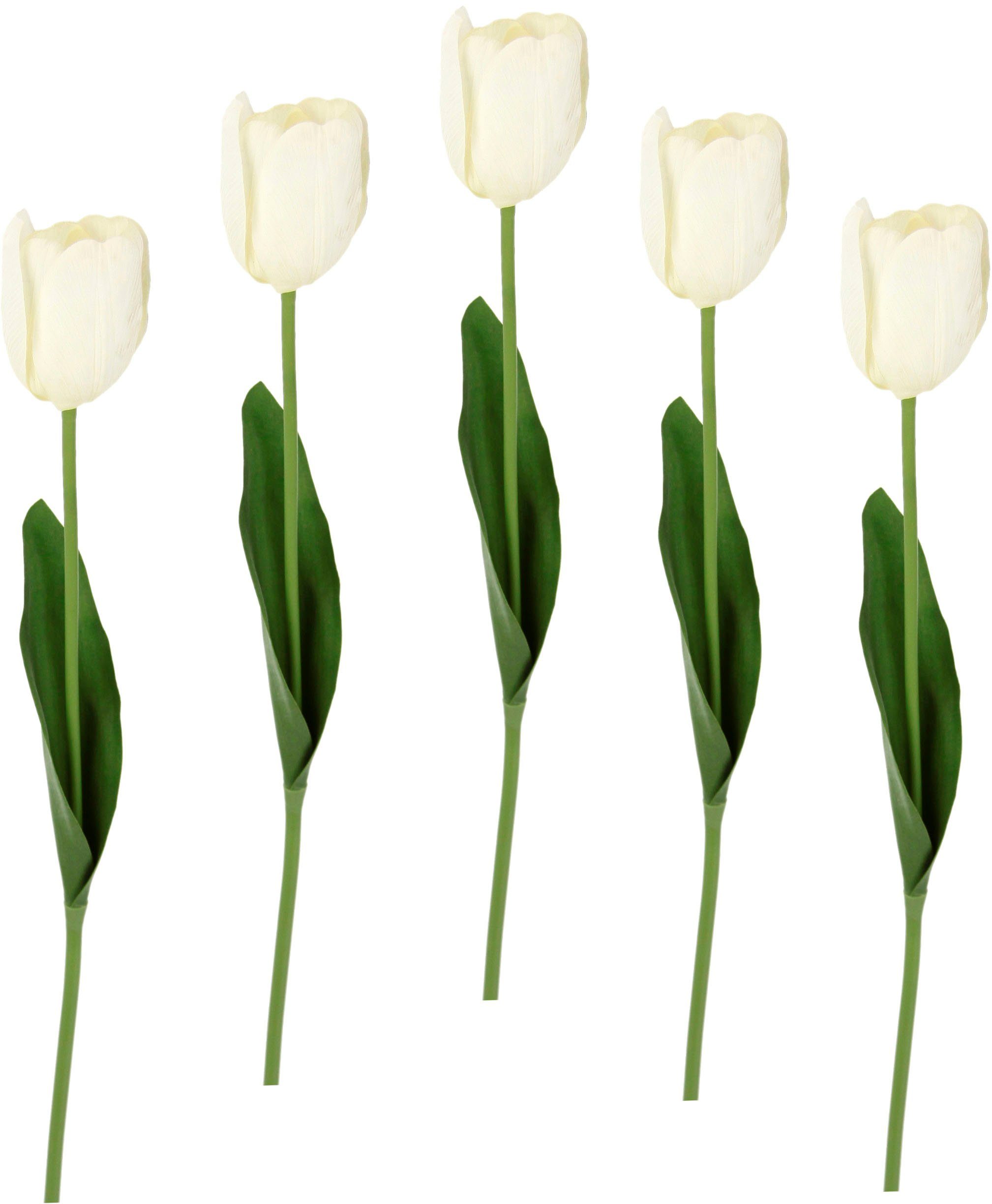Kunstblume Real Touch Tulpen, I.GE.A., Höhe 67 cm, 5er Set künstliche Tulpenknospen, Kunstblumen, Stielblume weiß