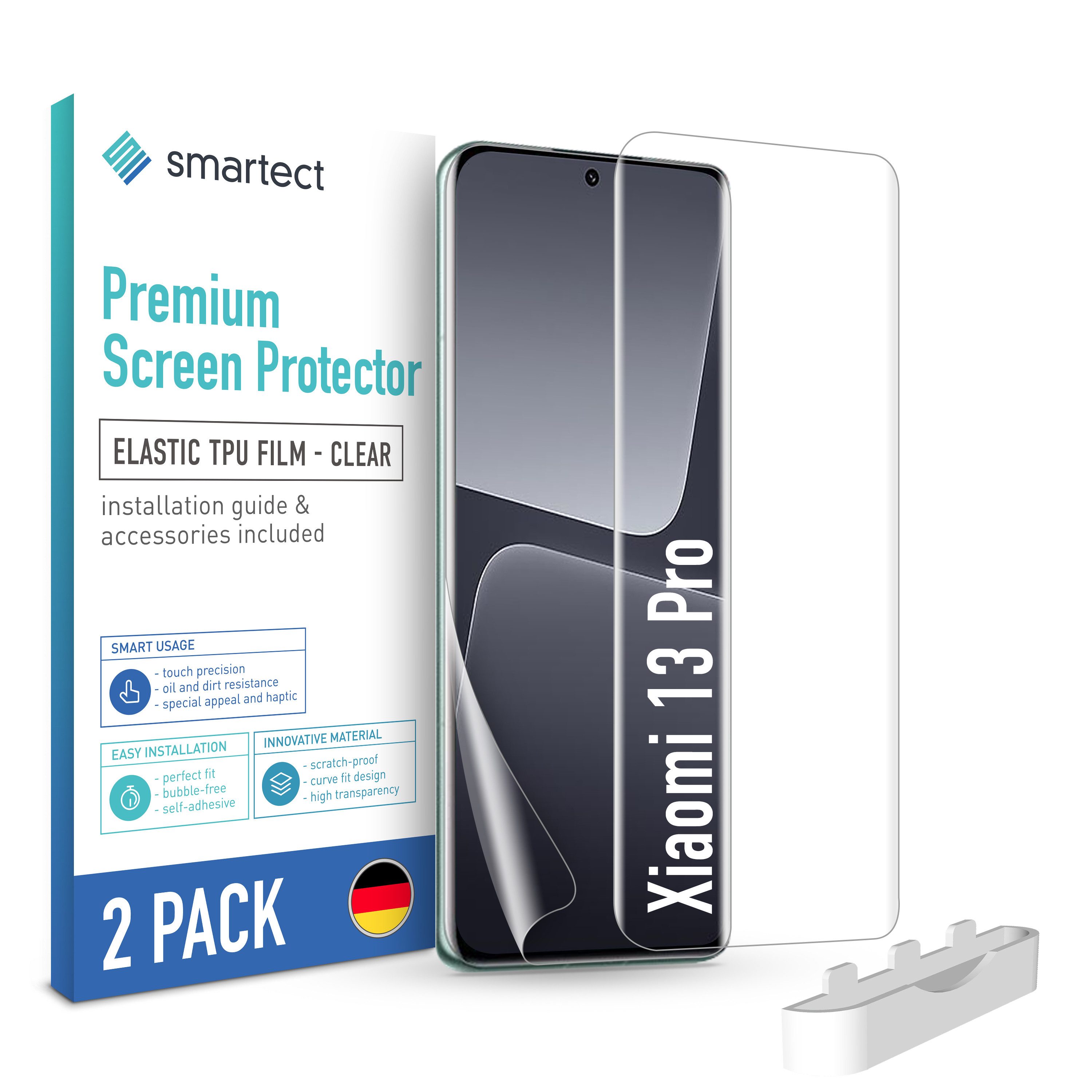 smartect Displayschutzfolie TPU Schutzfolie Klar für Xiaomi 13 Pro, Set, 2 Stück, Panzerfolie Bildschirm Displayfolie
