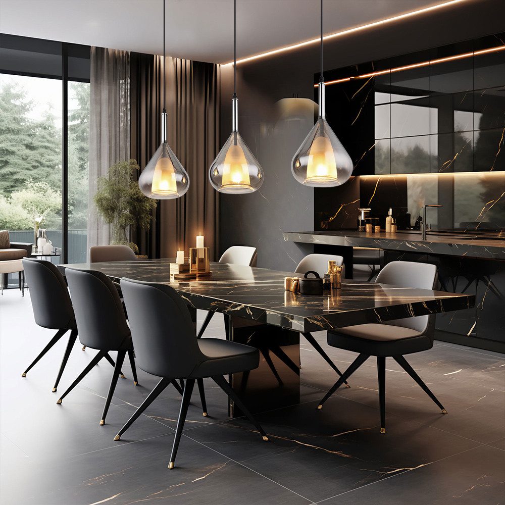 GLOBO LIGHTING Hängeleuchte, Leuchtmittel nicht inklusive, Hängeleuchte Pendelleuchte Metall Rauchglas 3 flammig H 140 cm