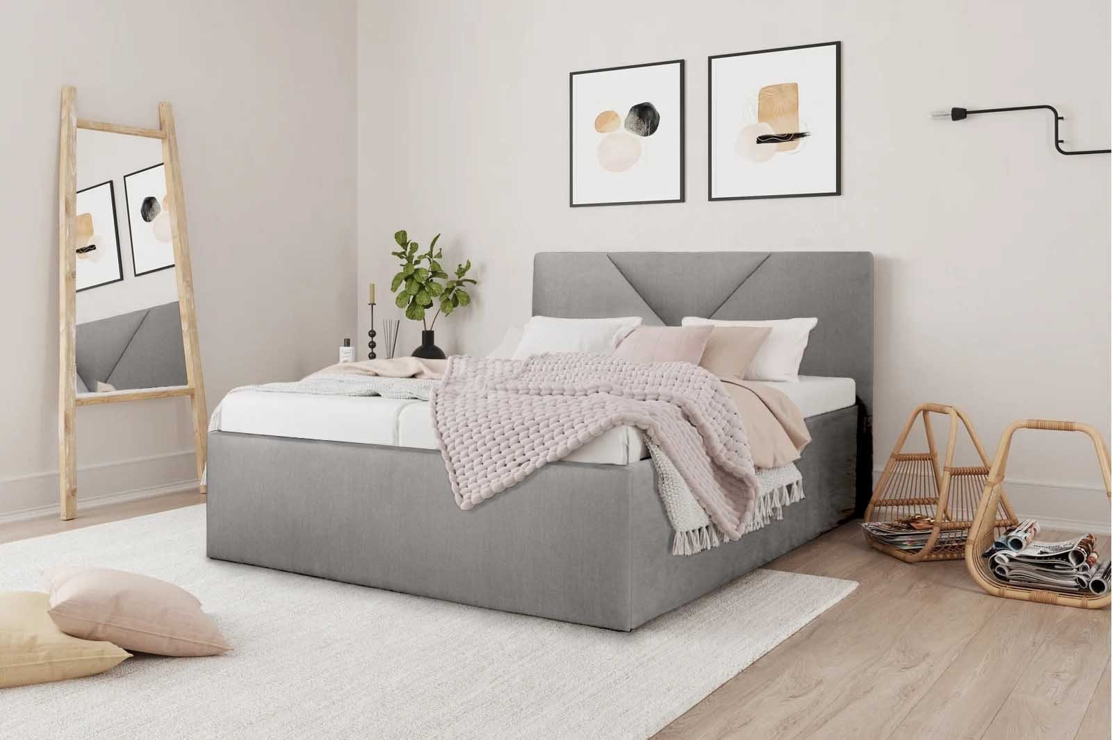 Betten Optik Madrid, Kopfteil mit Halmon schönen Schlafkomfort Grau Polsterbett