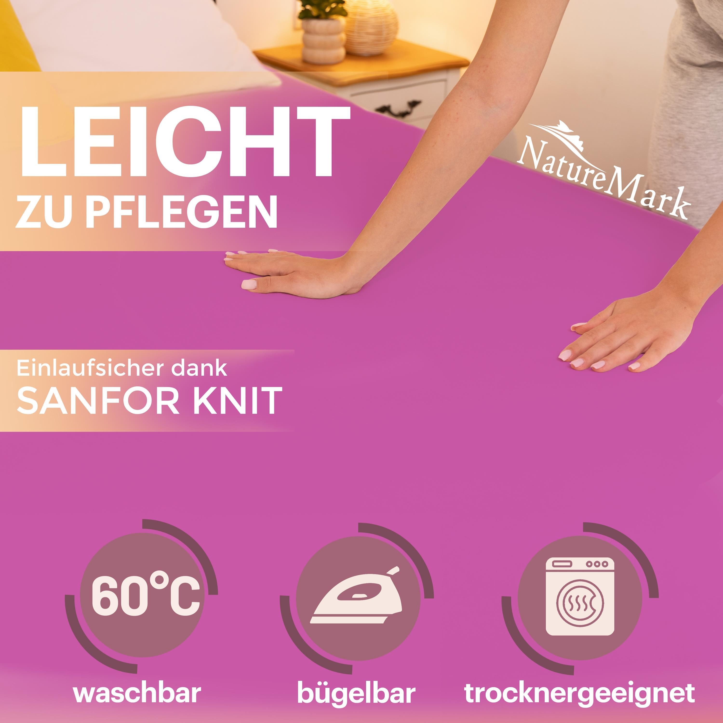 NatureMark Spannbettlaken Boxspringbett Spannbetttuch 200x220cm, Baumwolle, Gummizug: rundum, (1 Stück), 40 cm Steghöhe - 200 x 220cm Spannbetttuch, Pink