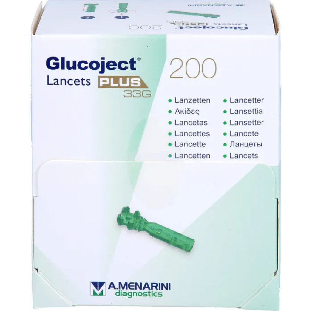 DocMed Lanzetten Glucoject Lancets Plus, 33G, Stechhilfe Lanzetten, Für präzise, schmerzfreie Blutzuckermessungen, 200 tlg., Extra dünne Nadel, Steril verpackt