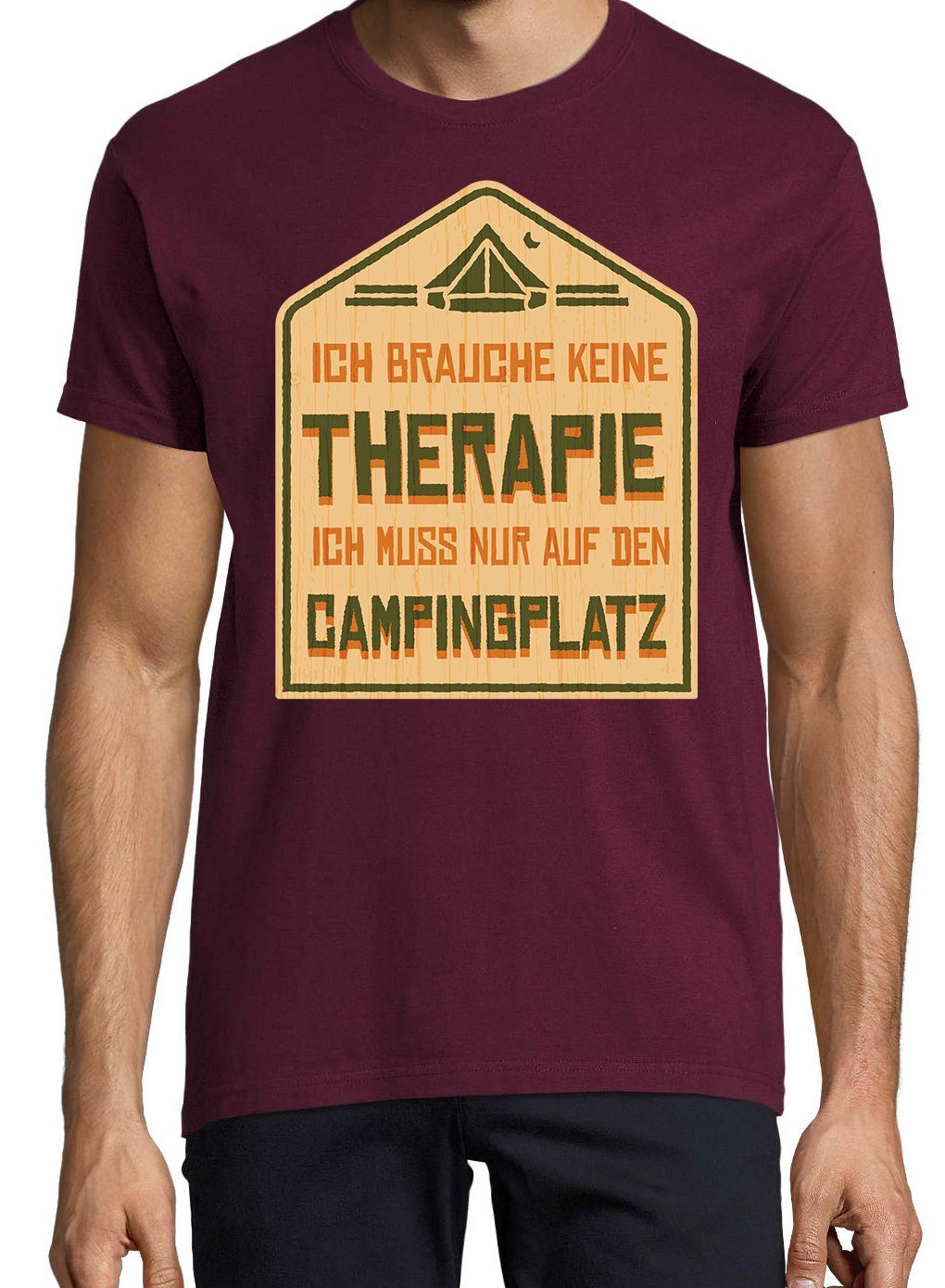 T-Shirt lustigem Shirt Burgund Den Designz Muss Camping mit Frontprint Youth Herren Ich Campingplatz Auf