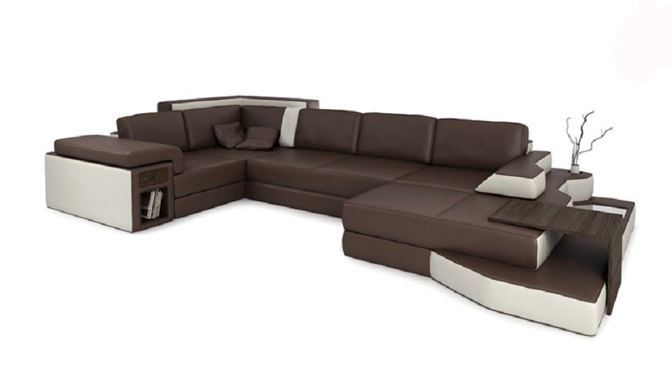 Polster Leder Couch Braun/Weiß Sitz, in Europe Form U Ecksofa JVmoebel Design Wohnlandschaft Made Sofa