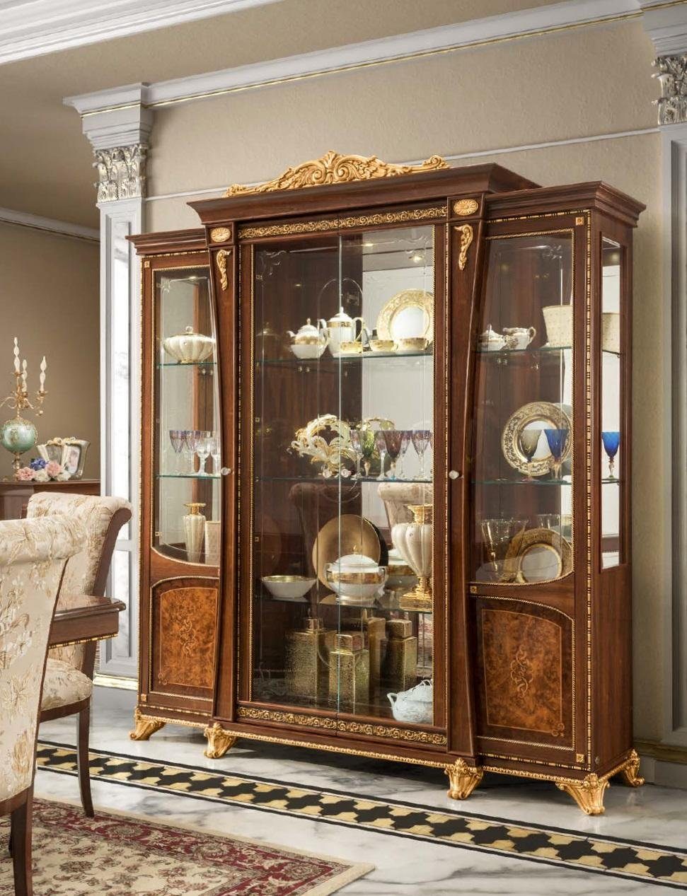 JVmoebel Vitrine Vitrinen Holz Glas Schrank Echtholz Vitrine Wohnzimmer Möbel Italien | Vitrinenschränke