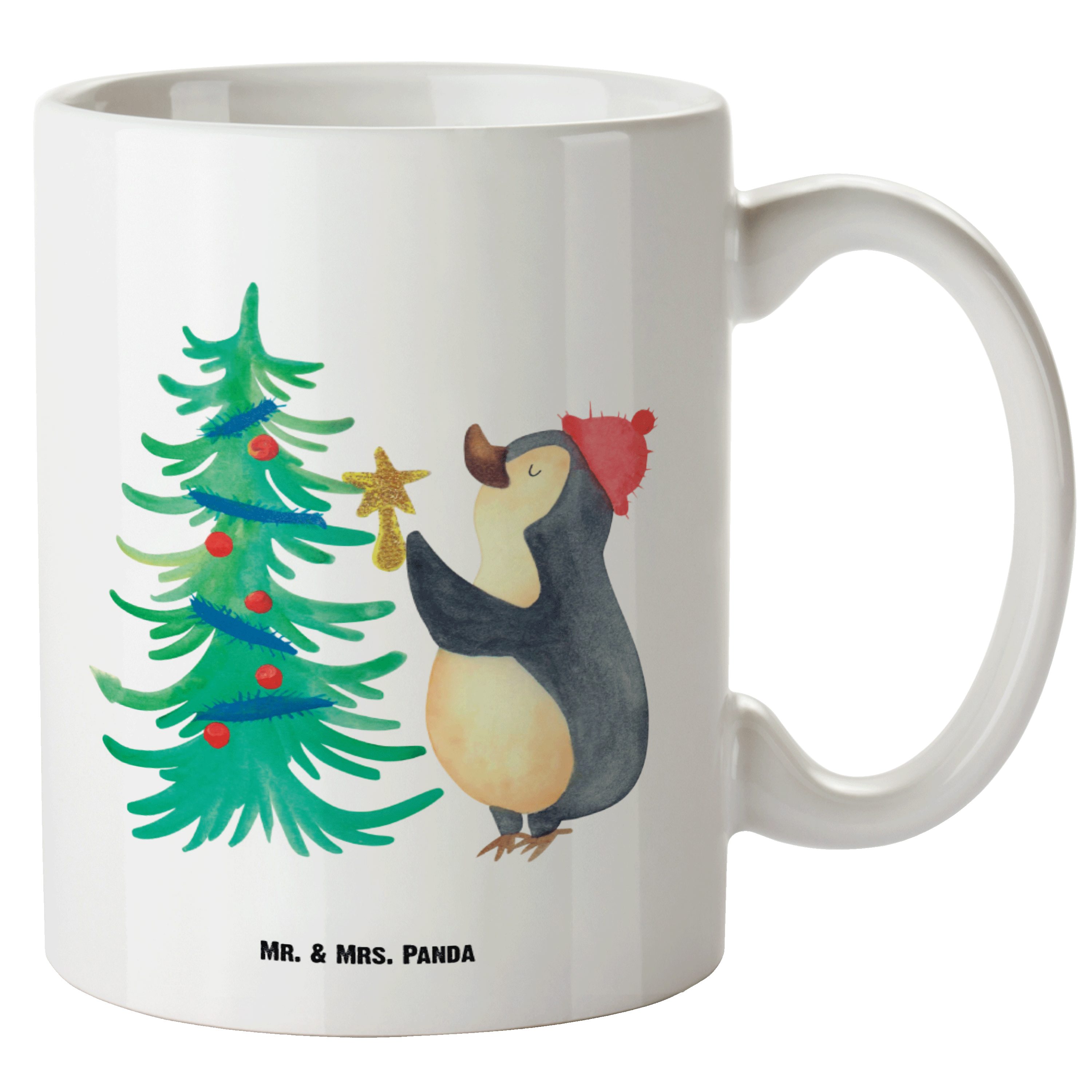 Mr. & Mrs. Panda Tasse Pinguin Weihnachtsbaum - Weiß - Geschenk, XL Becher, Grosse Kaffeetas, XL Tasse Keramik