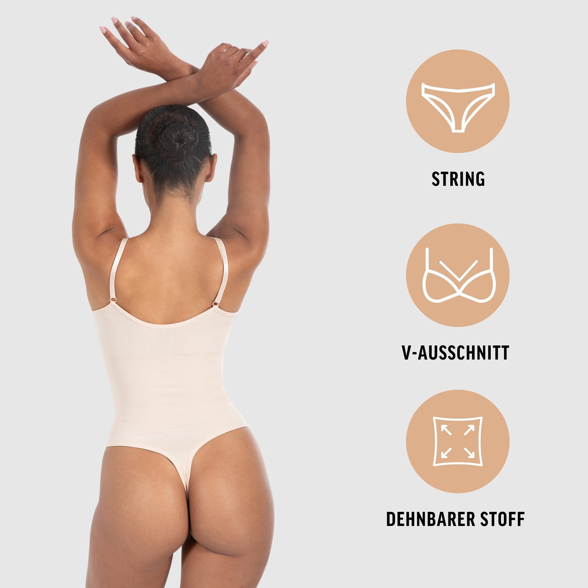 Smilodox Miederbody 3x Nysa Bodysuit, Formbody mit V-Ausschnitt, figurformend Figurformend, Strech, Rückenauschnitt, V-Ausschnitt