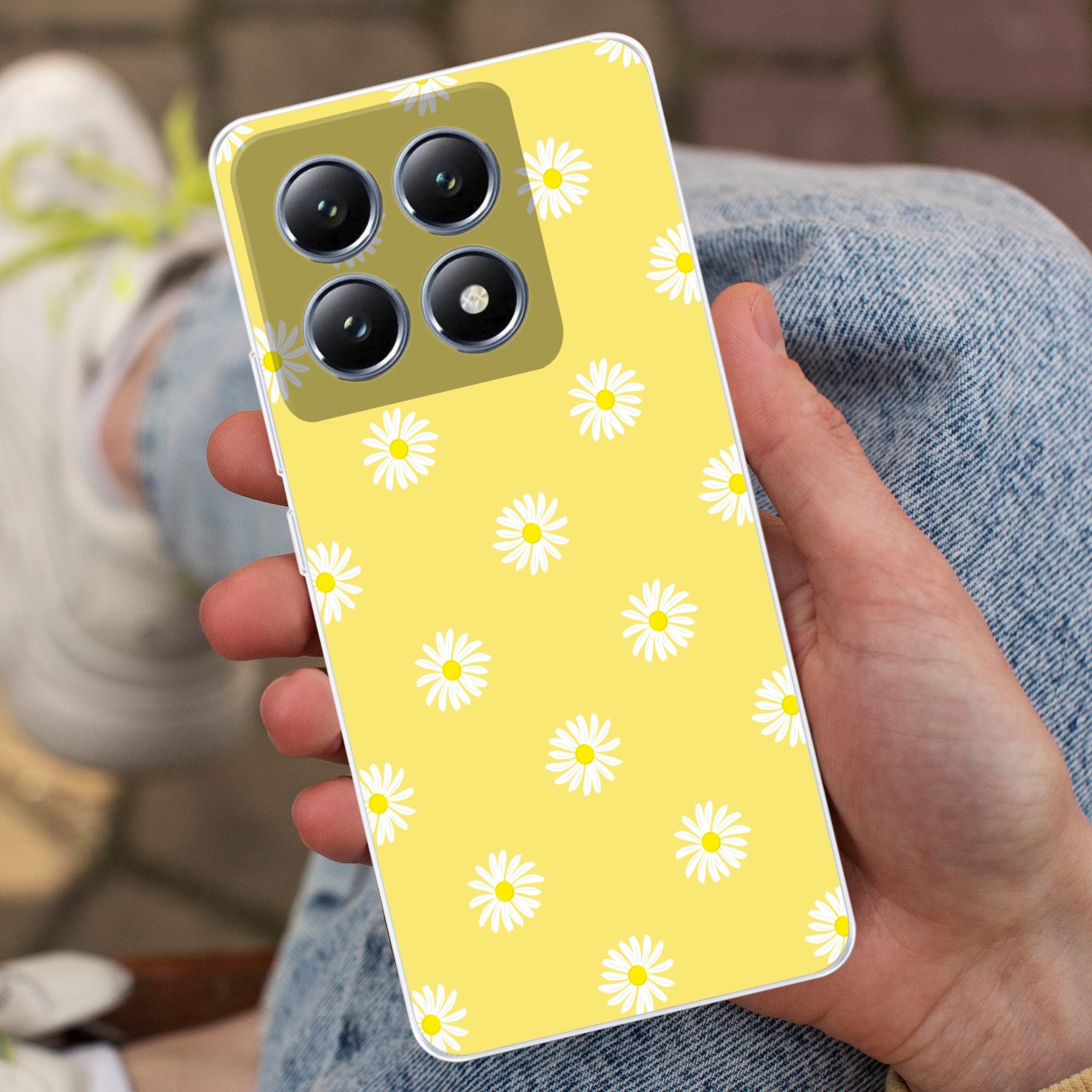 MuchoWow Handyhülle für Xiaomi 14T Gänseblümchen - Pastell - Weiß - Gelb - Blumen, Handy Case, Silikon, Bumper Case Dünn