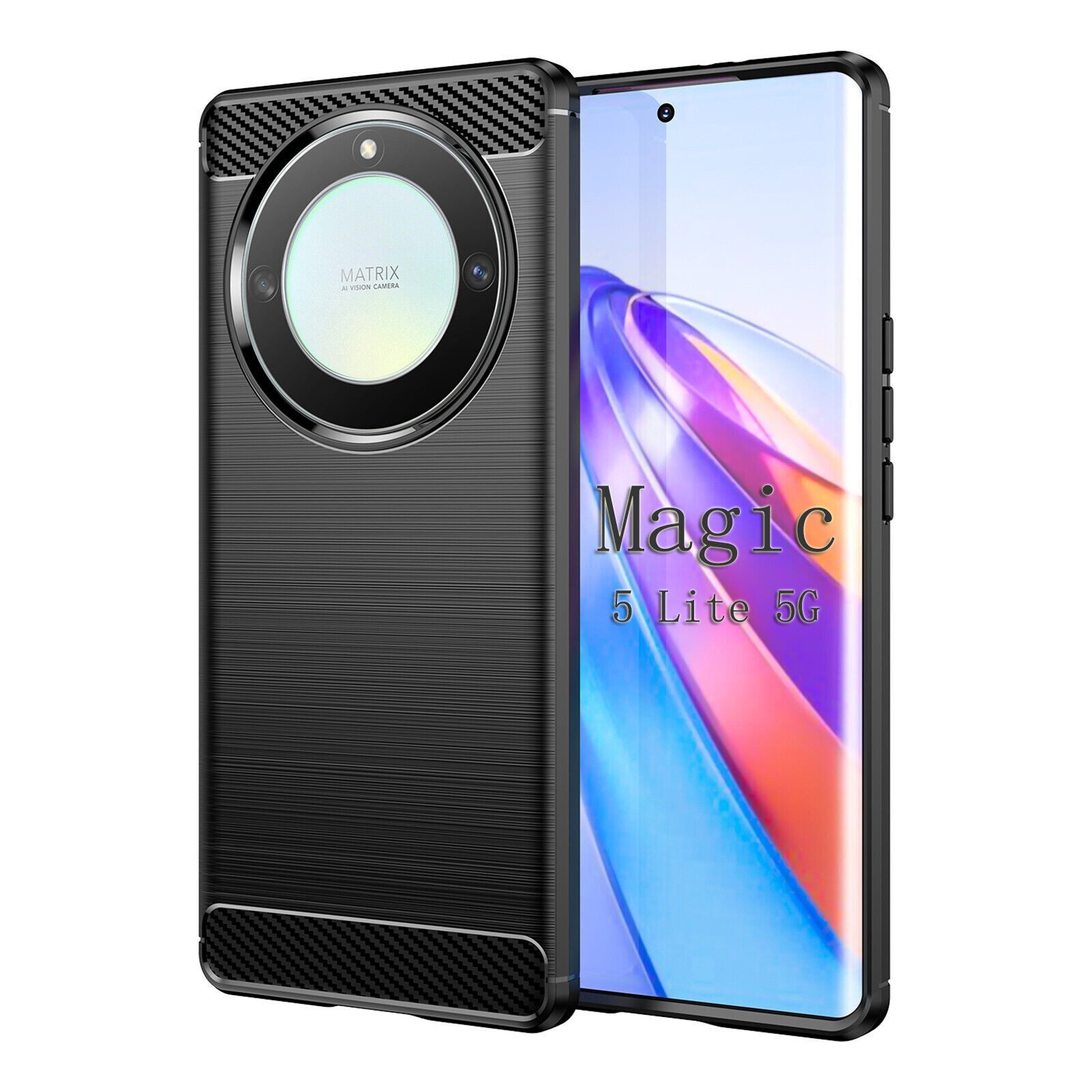 betterfon Handyhülle Carbon Hülle für Honor Magic5 Lite 5G Backcover TPU Silikon Schwarz, Carbon-Look – stoßfestes Case mit Air-Cushion & Metall-Optik