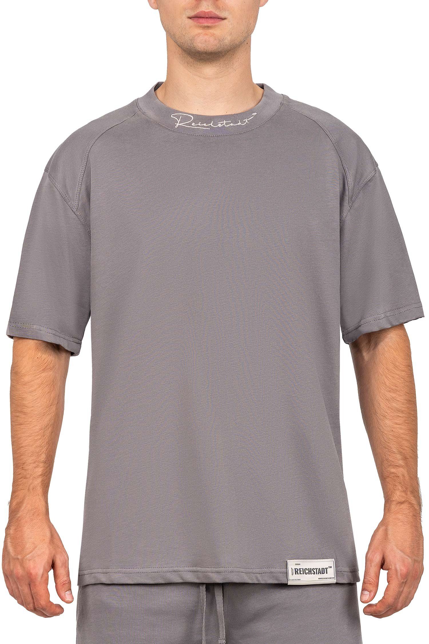 Reichstadt Oversize-Shirt Casual Kurzarm T-shirt 23RS041 (1-tlg) mit Stitching am Kragen Dunkelgrau