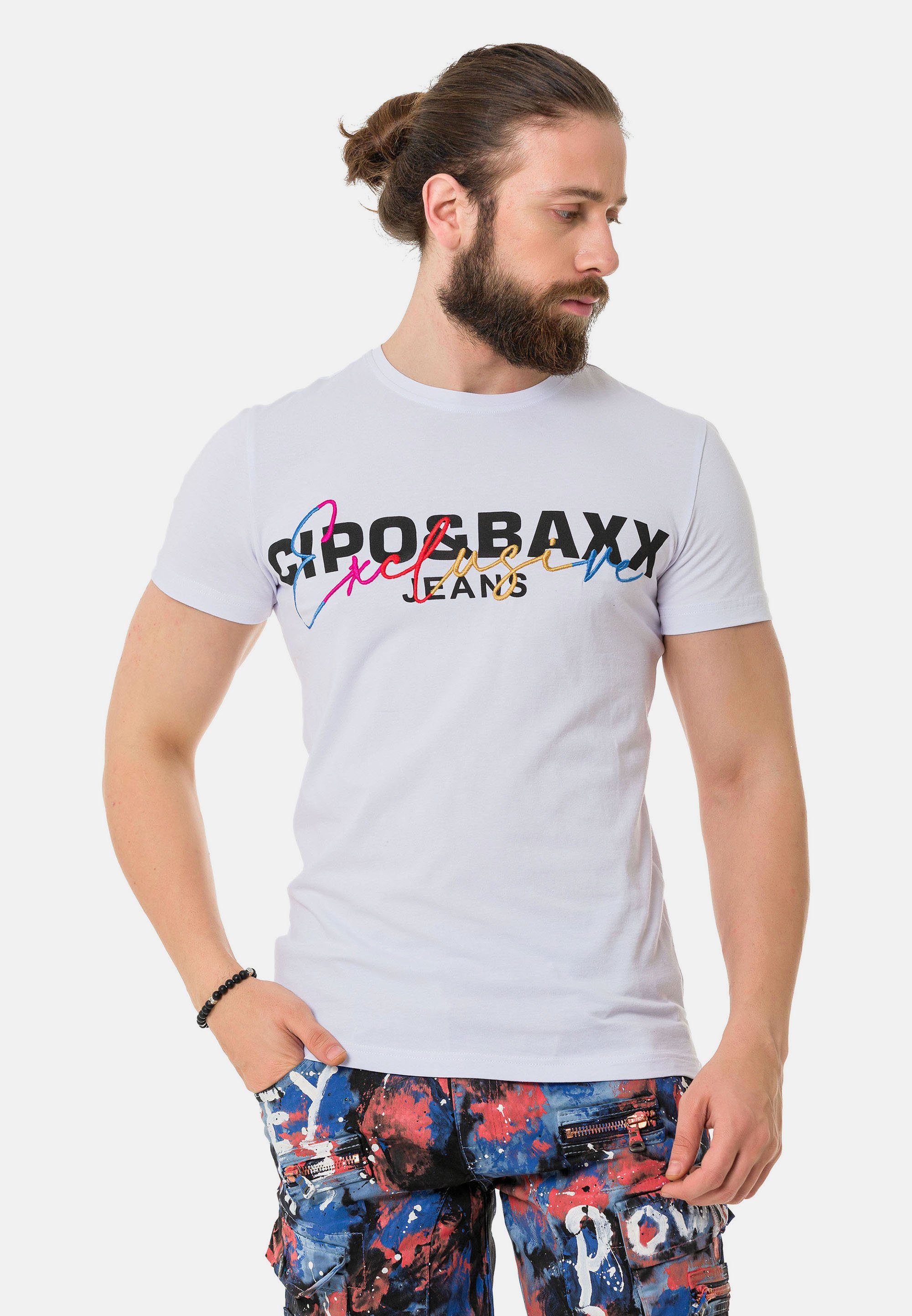 Cipo & Baxx T-Shirt mit weiß Markenprint