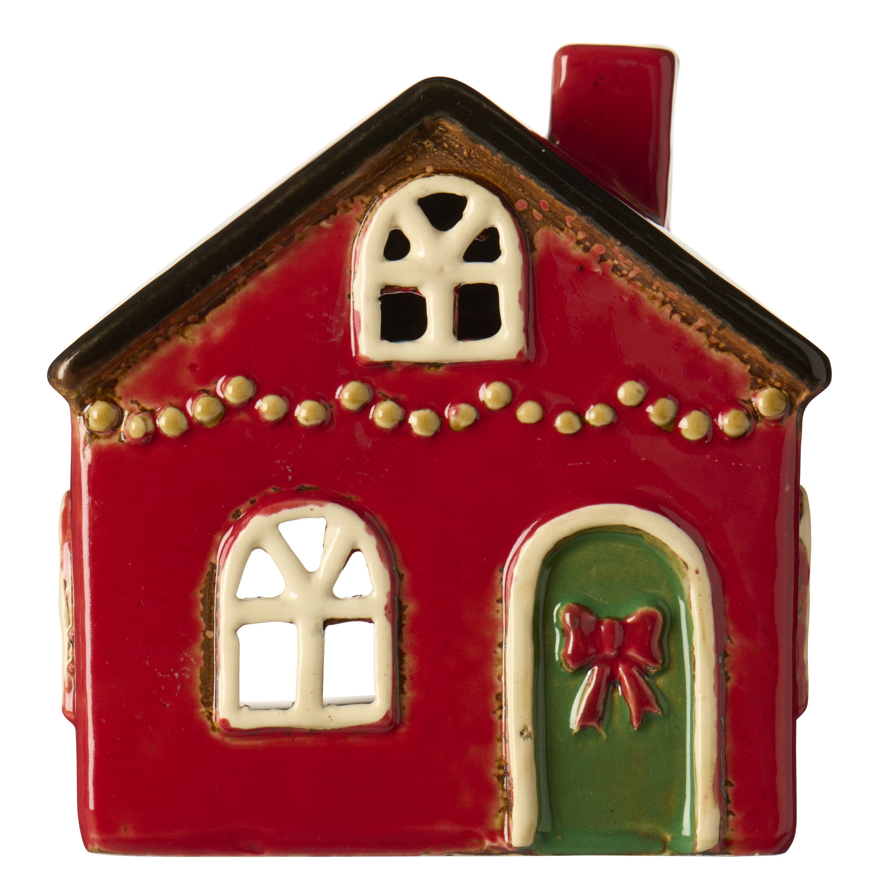 Ib Laursen Weihnachtshaus Ib Laursen - Lichterhaus Teelichthalter Teelichthaus Rot mit Schleife