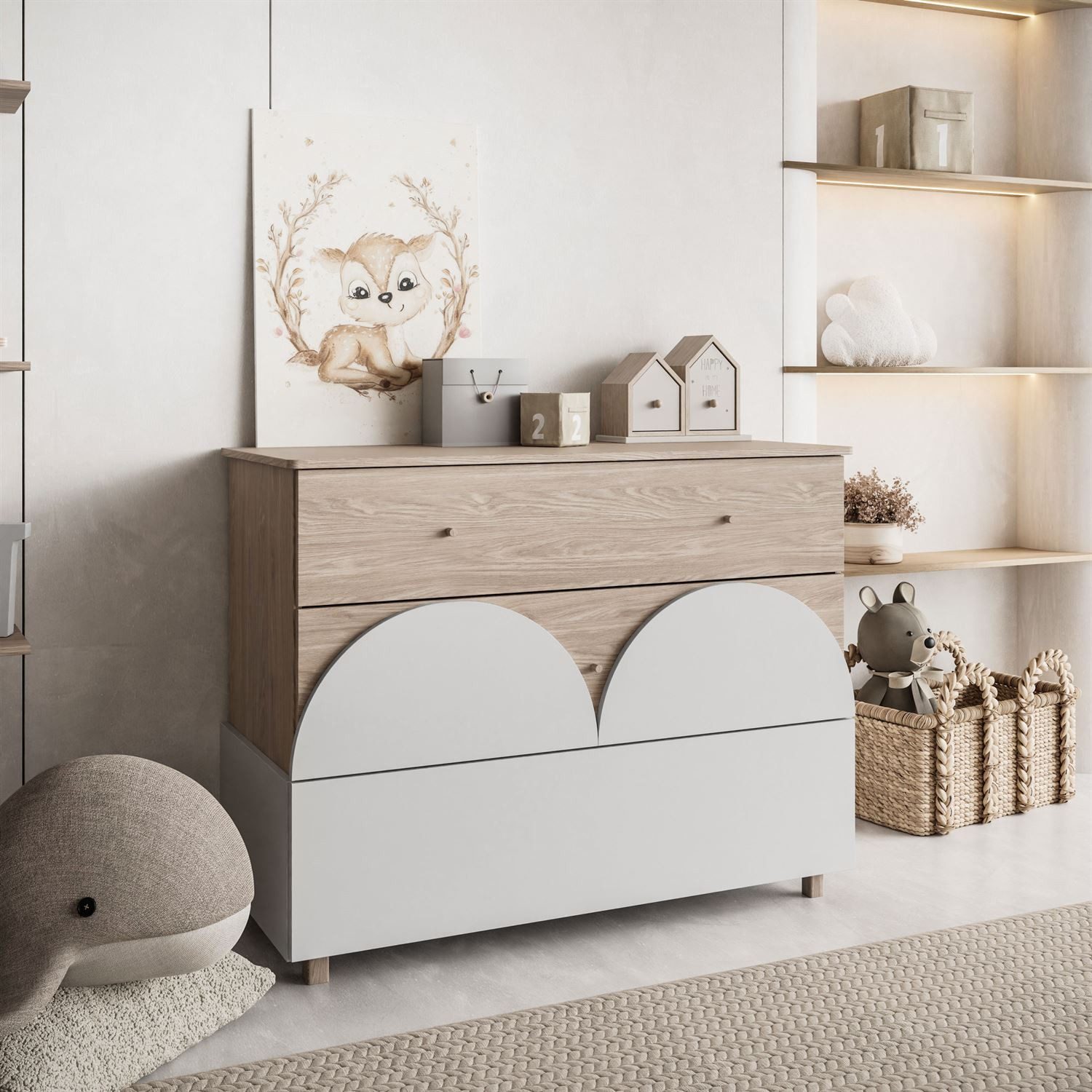 Lookway Kommode BLOOM mit 3 Schubladen Sideboard für Kinderzimmer