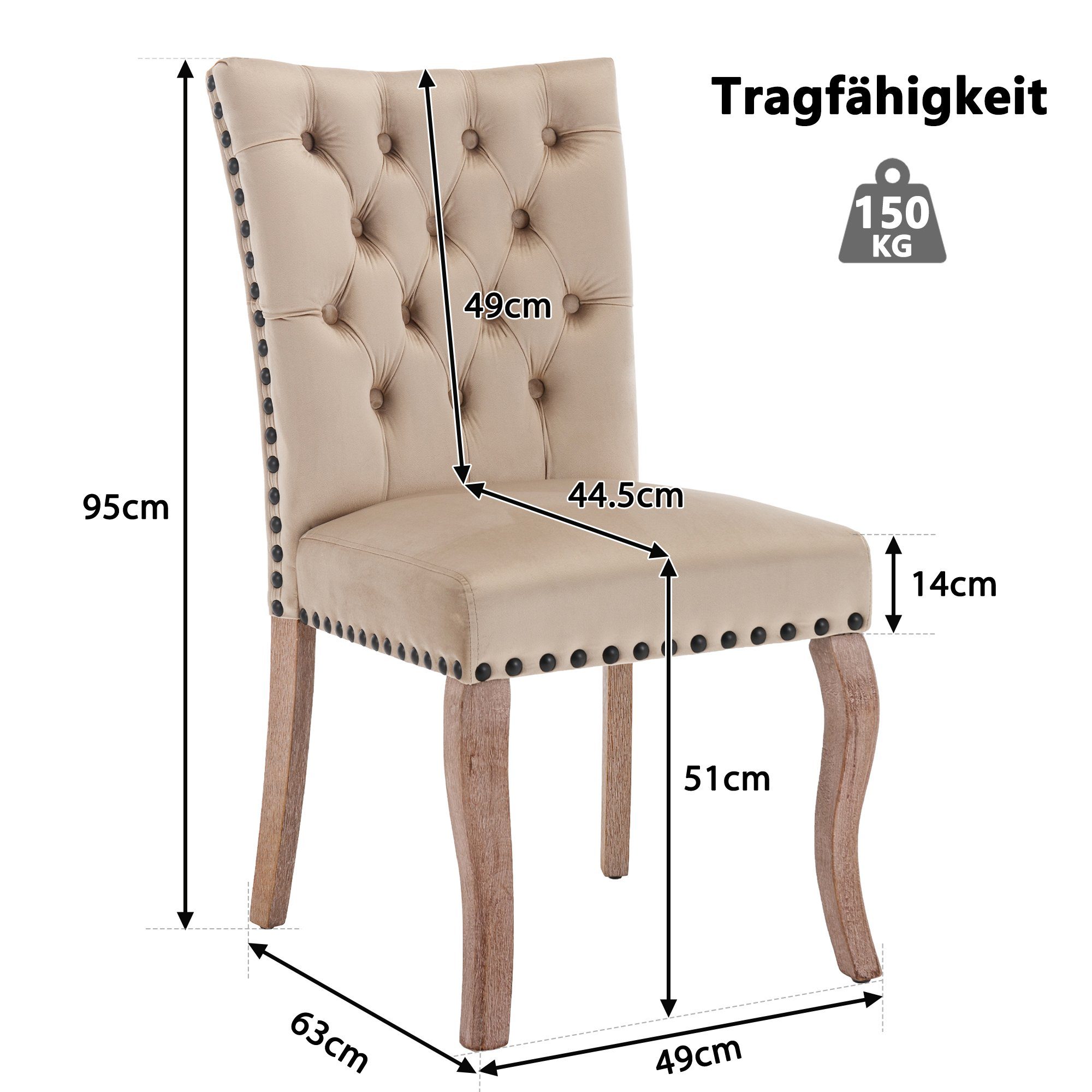 Flieks Esszimmerstuhl (Set, 2 St), 2er Set Polsterstühle Küchenstühle Samt Wohnzimmer Massivholzbeine