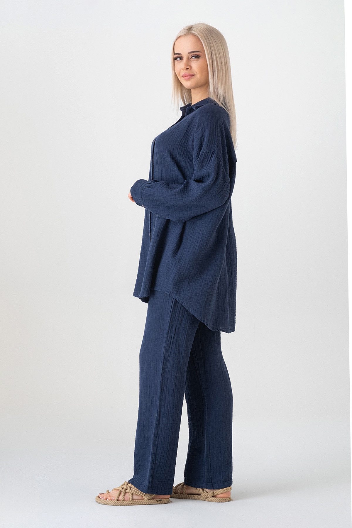 WENOR Hemdbluse Oversize Musselin Hemd 100 % Baumwolle, Kokosknöpfe, Einheitsgröße