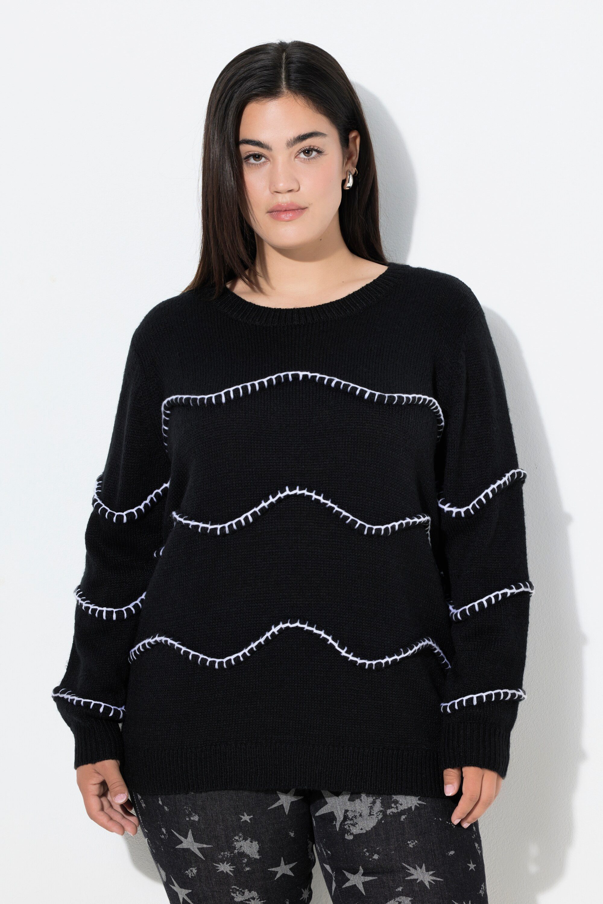 Strickpullover Pullover Straight Fit Wellenmuster
