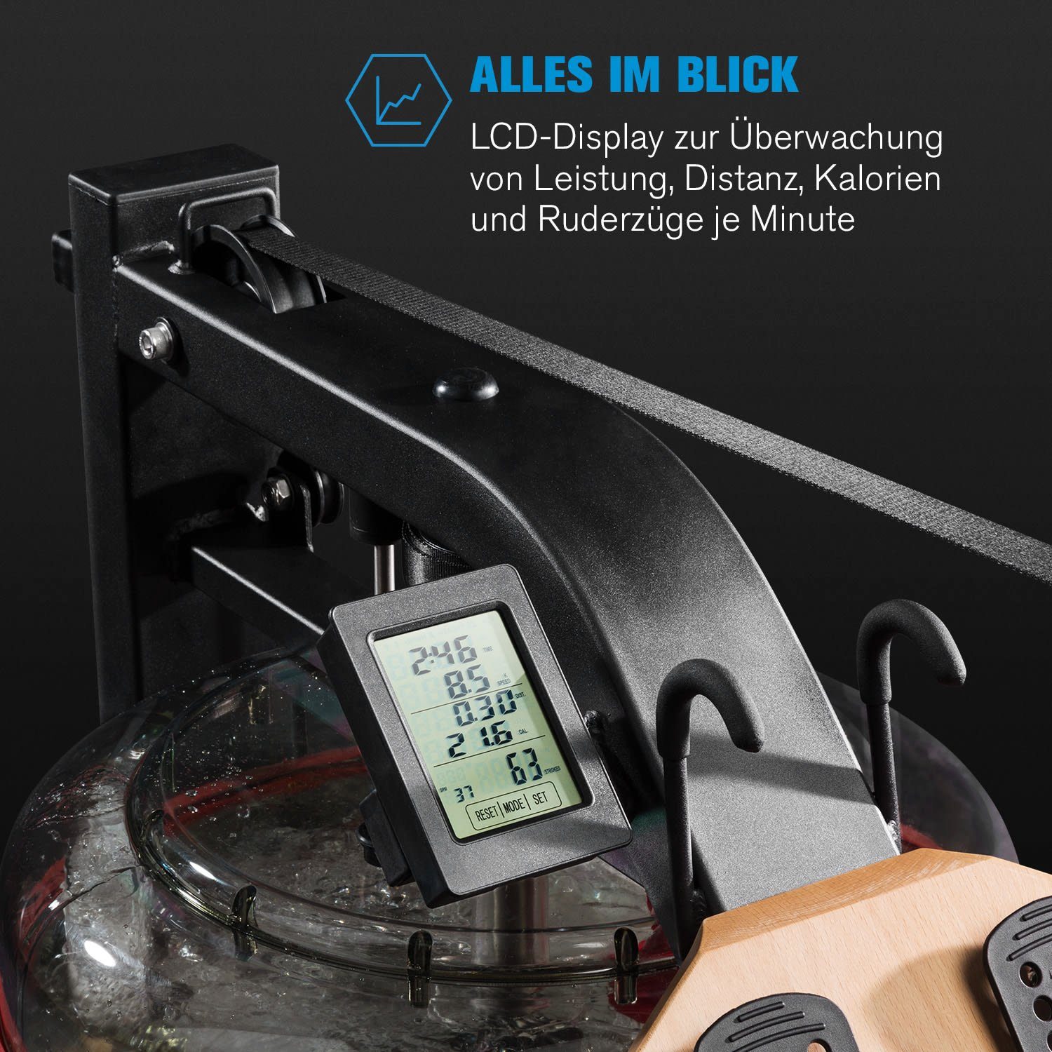 (Trainingscomputer LCD-Display) Sports hell 2.0 Rudermaschine Buche mit Stoksman Capital