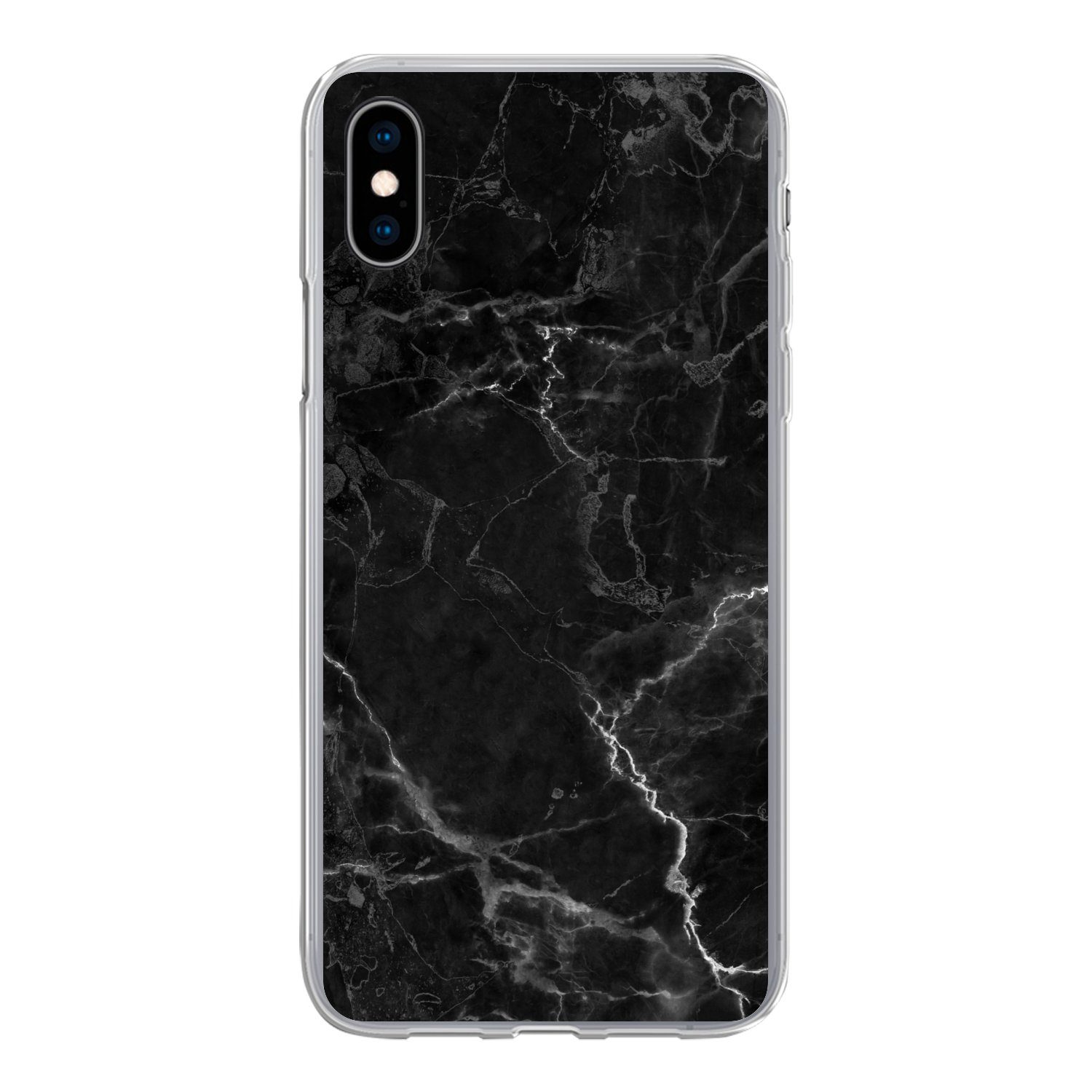 MuchoWow Handyhülle für Apple iPhone XS Marmor - Schwarz - Weiß - Textur - Marmoroptik, Smartphone-Bumper, Print, Handy Schutzhülle Dünn