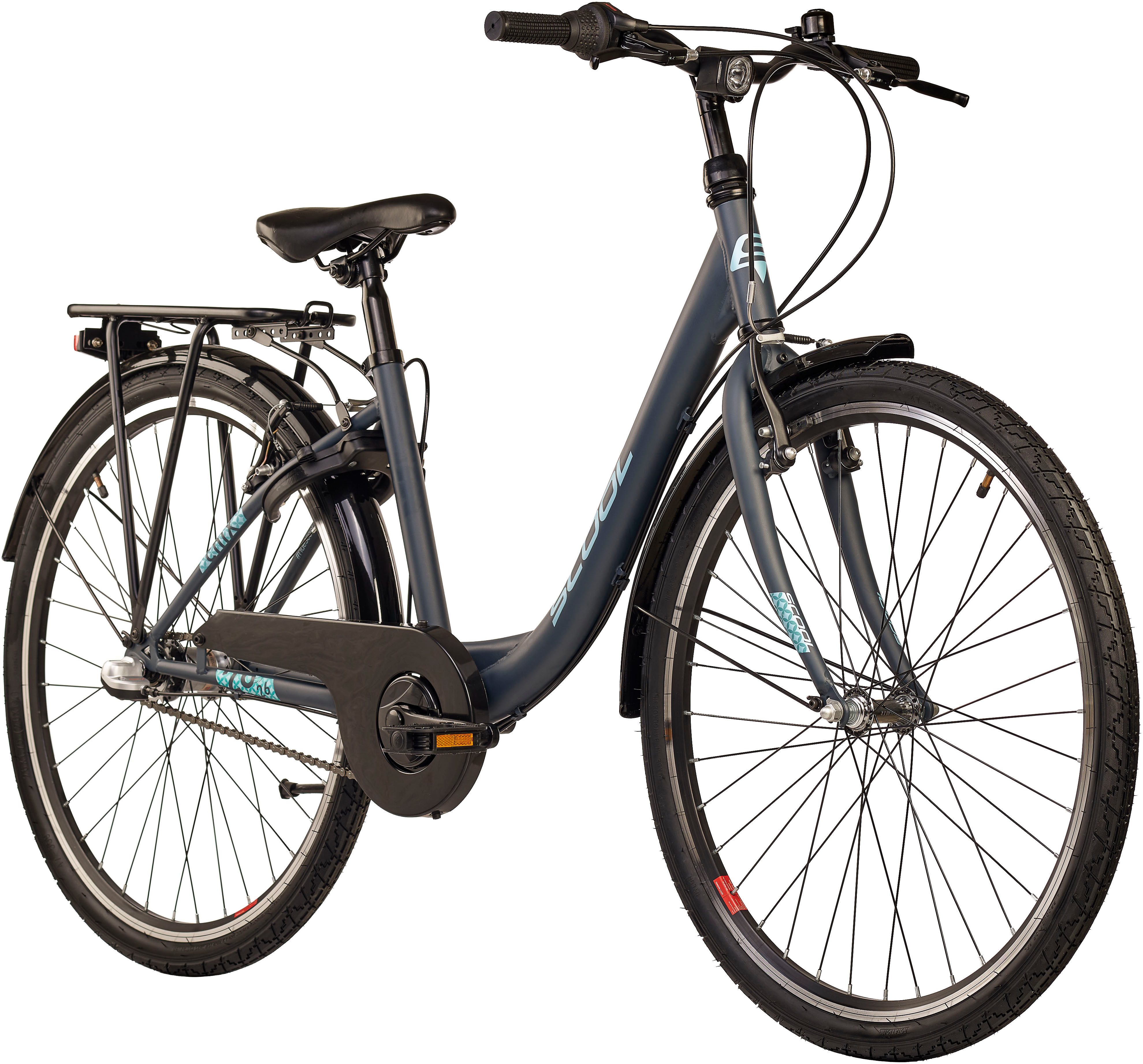 S’COOL Jugendfahrrad S'COOL chiX, 3 Gang Shimano, Nabenschaltung, 26 Zoll, Jugendliche, mit Gepäckträger und Schutzblech