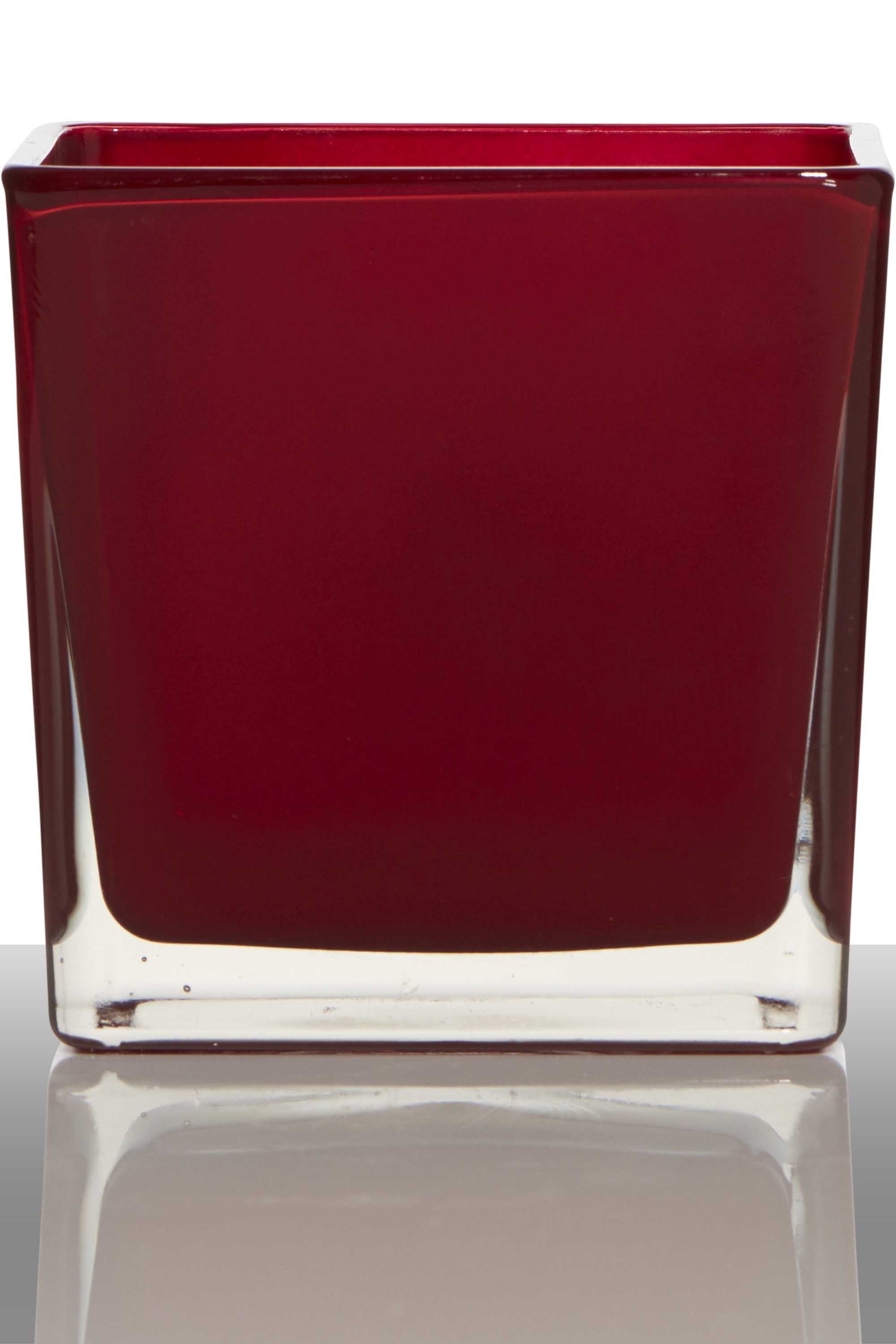 INNA-Glas Blumentopf Glas Übertopf Kim, Würfel - Viereckig, rot, 14x14x14cm - Blumentopf