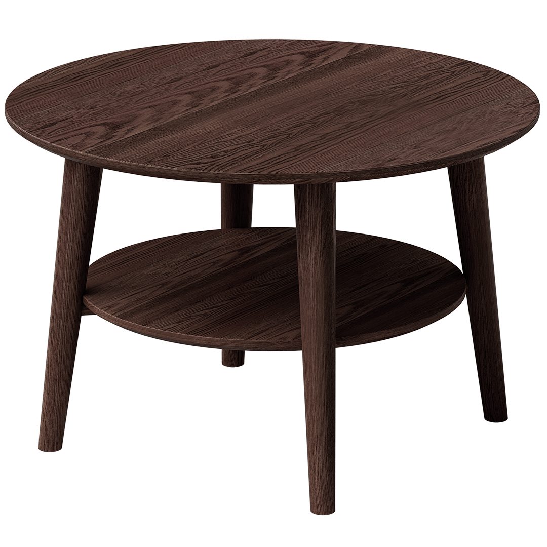 skølm Couchtisch Mjölnir aus Eiche Massivholz (Dunkel lackiert), Wohnzimmertisch Ø70 cm mit 2 Ablagen, auch in oval erhältlich