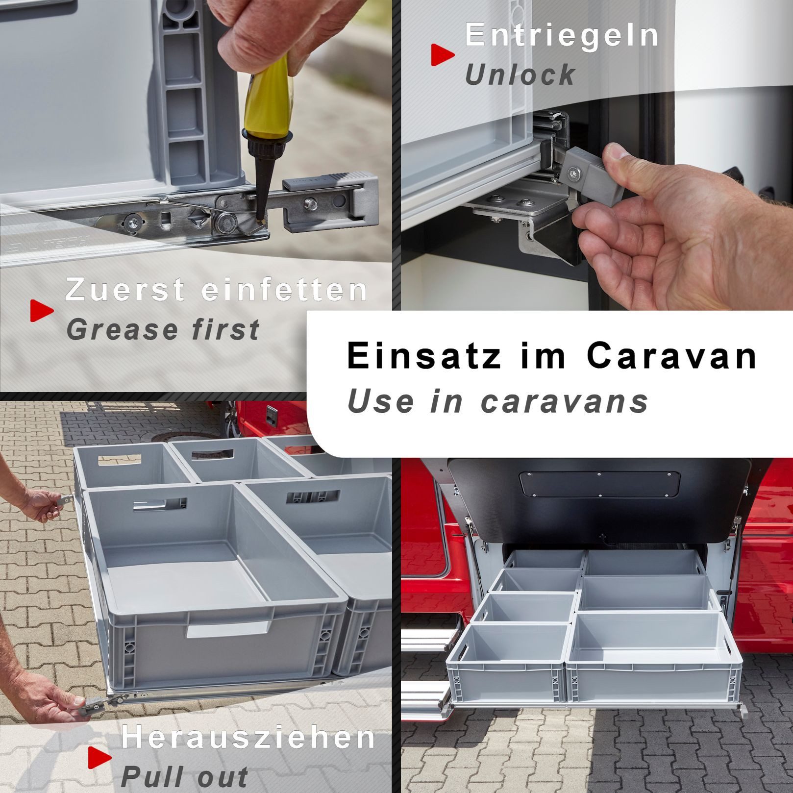 SO-TECH® Auszug Schwerlastauszug 200 kg mit Lock-in/out Einrastfunktion, grauer Hebel, VarioSlide KV2-200-H76-L500-EH 508 mm