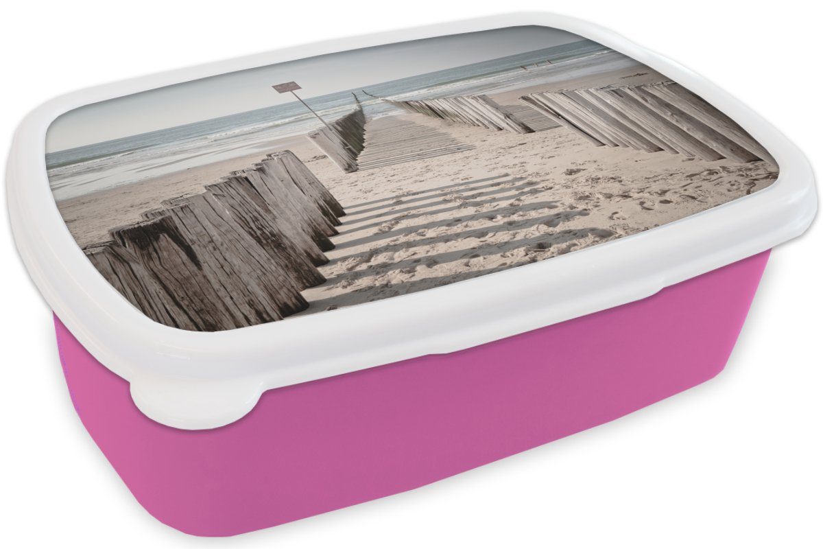 Erwachsene, (2-tlg), - Zaun Kunststoff Snackbox, Strand Brotbox - für Kunststoff, Lunchbox Schatten, Brotdose Kinder, Mädchen, MuchoWow rosa