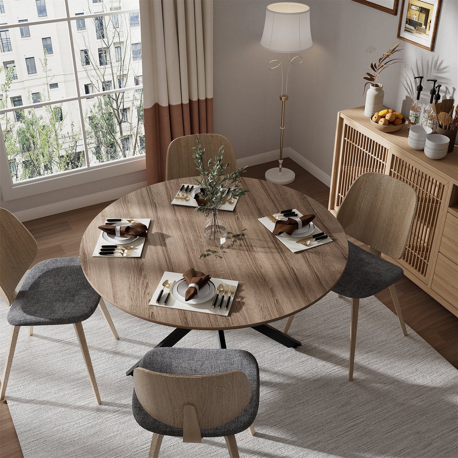 TWSOUL Esstisch Runder Hölzerner Küchentisch Retro Industrieller Esszimmertische,120cm