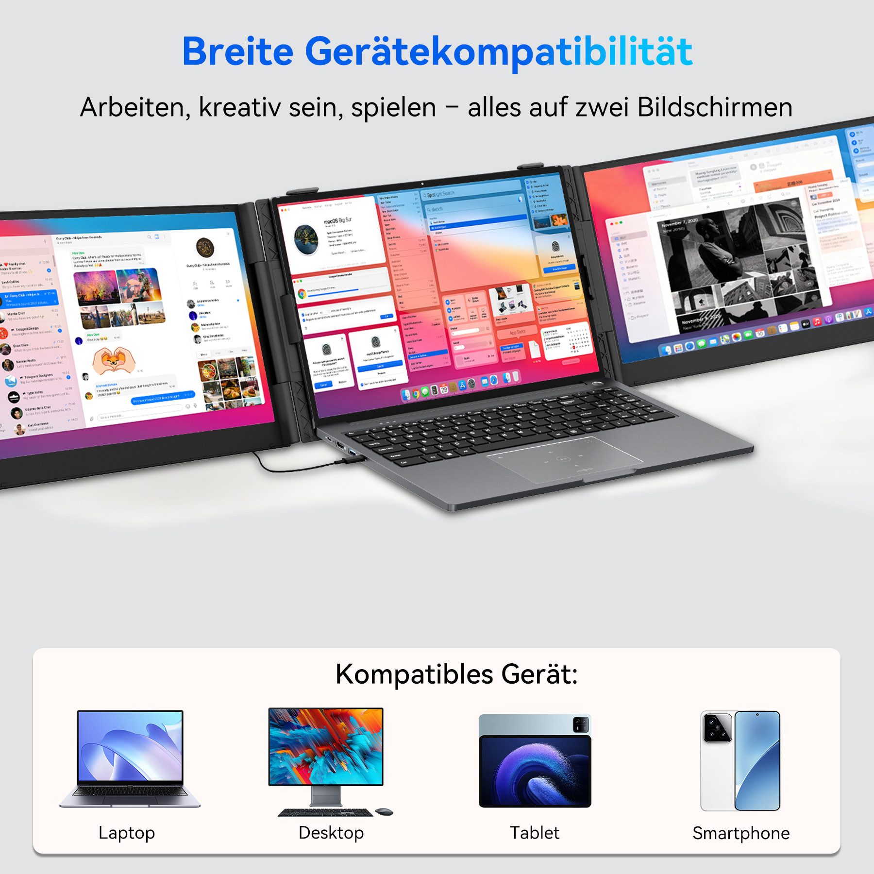 blackview Dual-Screen-Laptop PRO-Bildschirm-Extender Ultra-dünne Gaming Monitor Portabler Monitor (180° Monitor, Für 13"-17" Laptops- Nur ein Kabel für Video & Strom)
