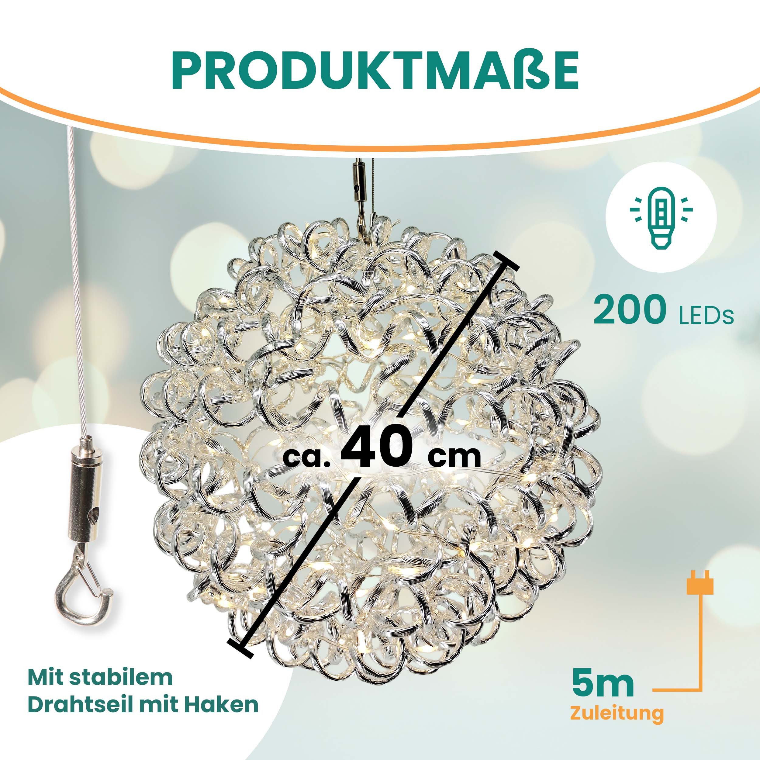 Gartenpirat Dekolicht Kugel o. Stern Silberdraht Alu, LED´s warmweiß, Timer, Weihnachtsdeko, Ideal zum kombinieren für Weihnachten