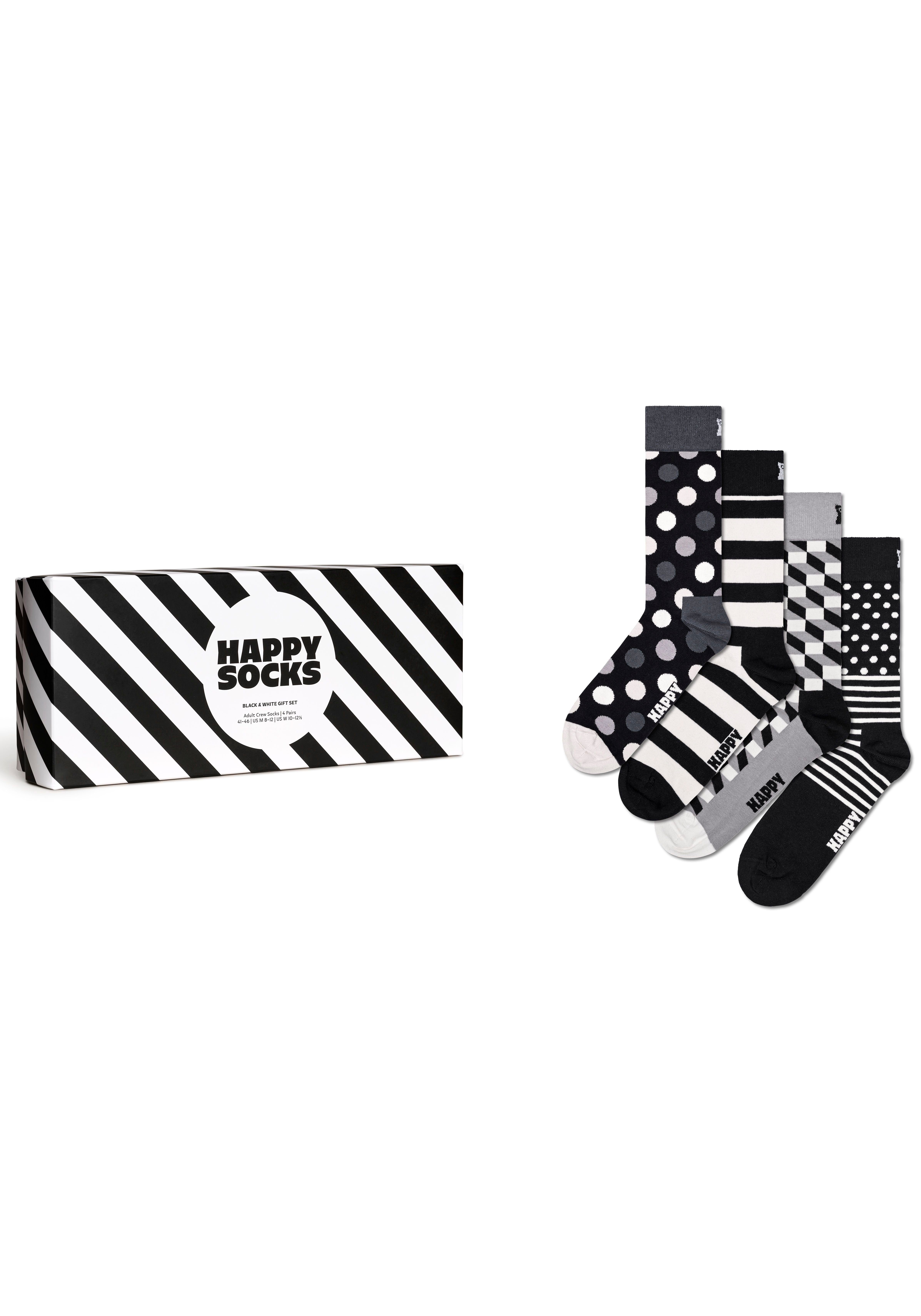 Happy Socks Socken (Packung, Classic Happy Socks 4-Paar) Socks Crew Black White & Pack Set, Gift Socks von 4er