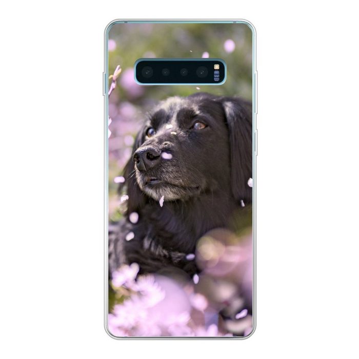 MuchoWow Handyhülle Hund - Blumen - Haustier Phone Case Handyhülle Samsung Galaxy S10+ Silikon Schutzhülle