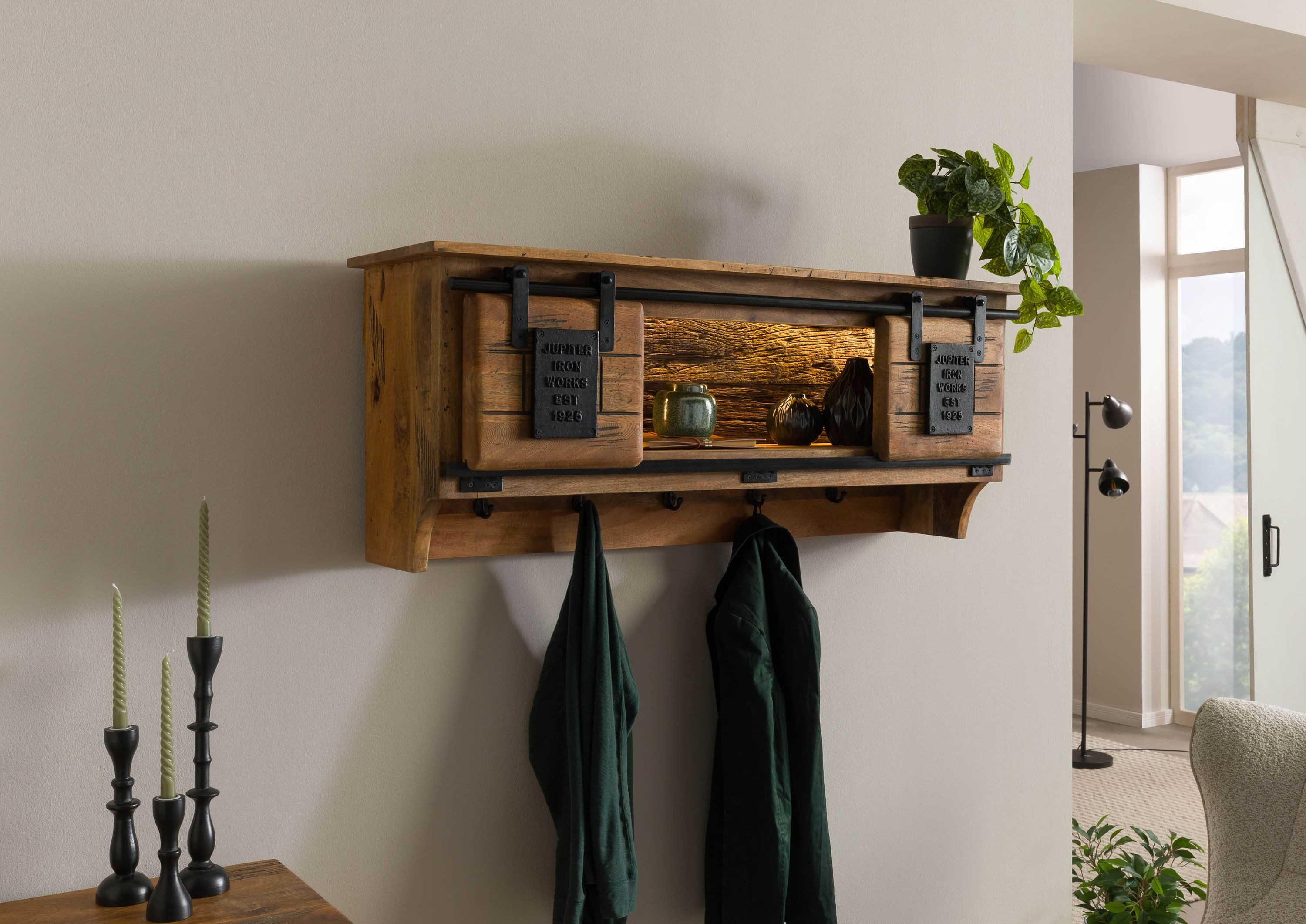 Massivmoebel24 Wandregal RAILWAY LUX, 1-tlg., Mango / Altholz 115x30x45 natur lackiert RAILWAY LUX #150