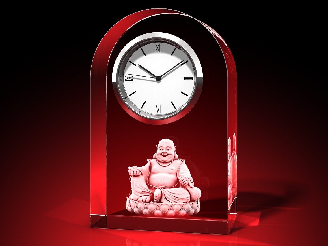 GLASFOTO.COM Tischuhr lachender Buddha - Uhr, Glas rund