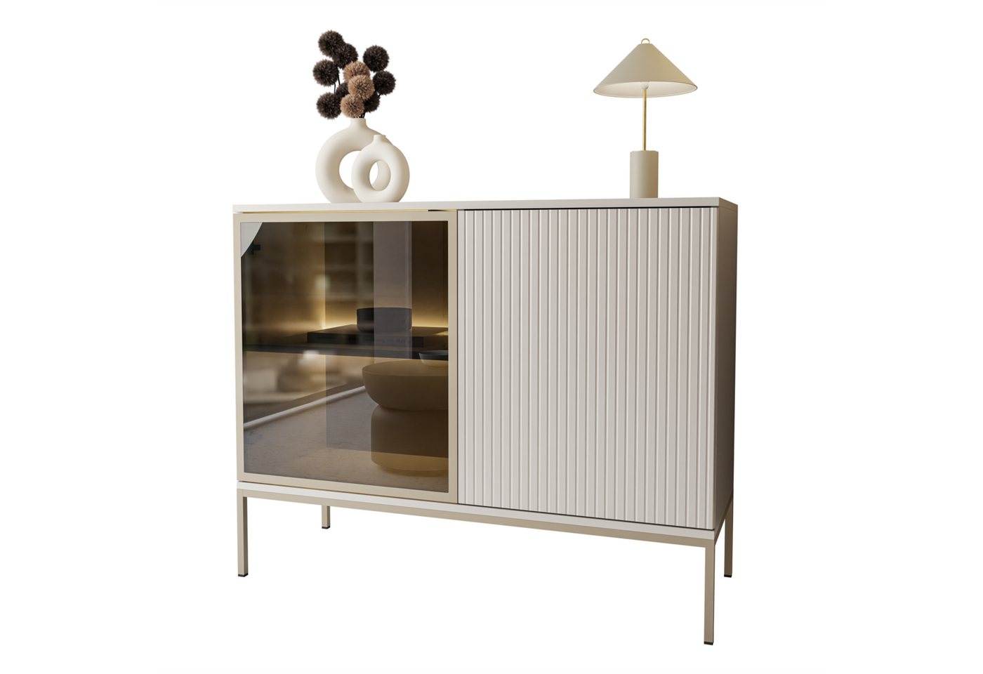 Lookway Kommode ECLIPSE K104 Kaschmir mit LED Beleuchtung, 104x39x83 cm