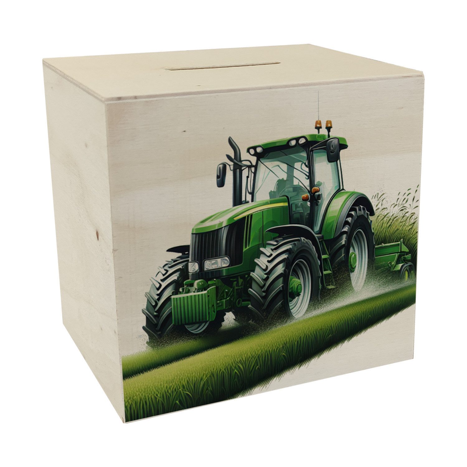 speecheese Spardose Traktor bei der Feldarbeit Spardose aus Holz