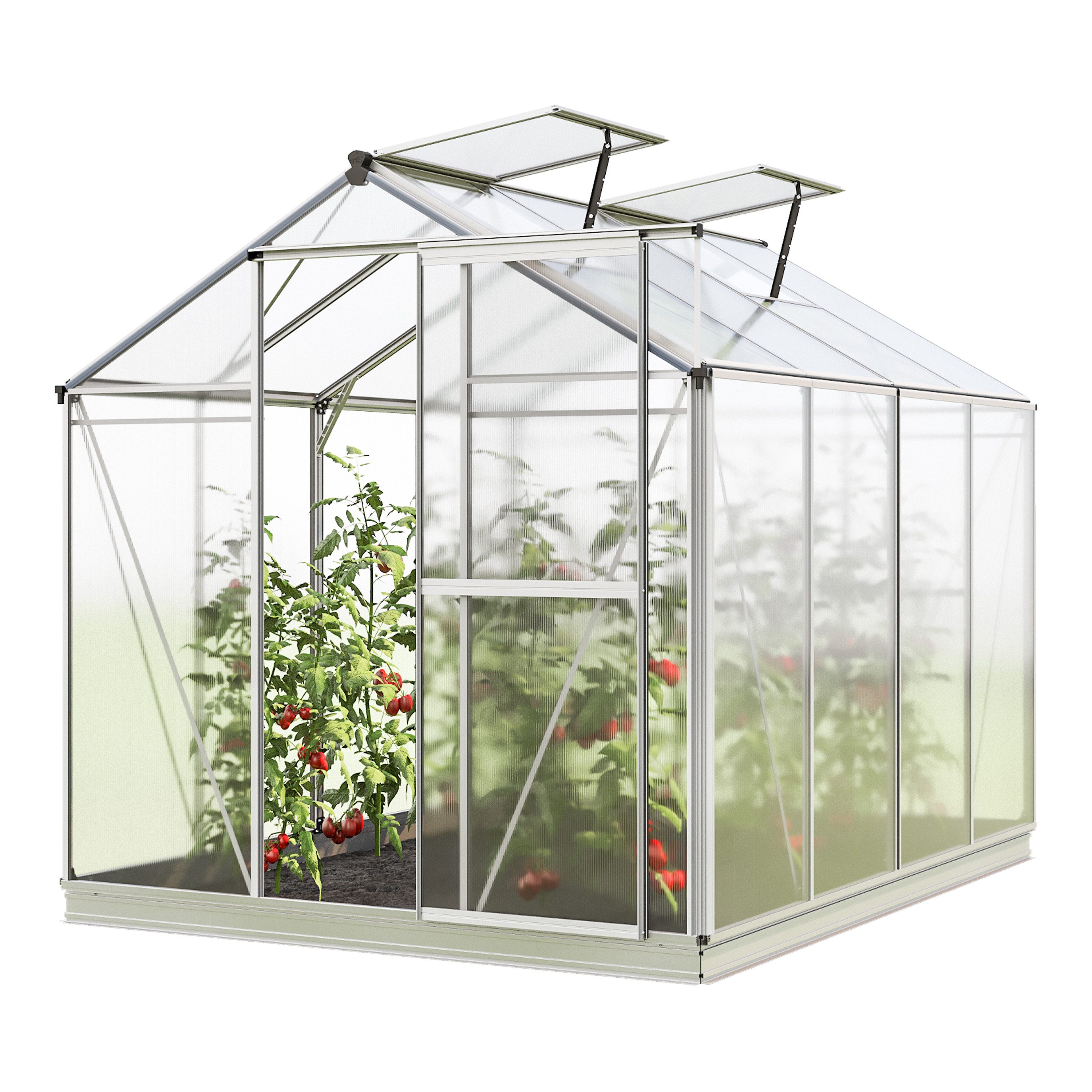 GFP Gewächshaus Jasmin 4, inkl. Alu-Fundamentrahmen & automatischem Fensteröffner