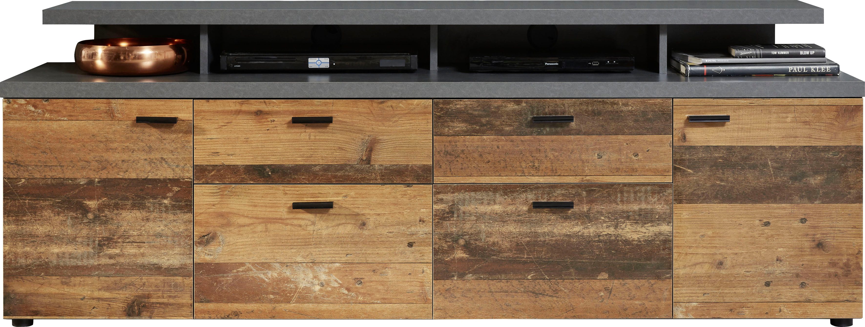 Home affaire TV-Board Messina (1 St), TV-Lowboard mit Türen, Schubladen & Fächern - (B/T/H) 180/47/66 cm