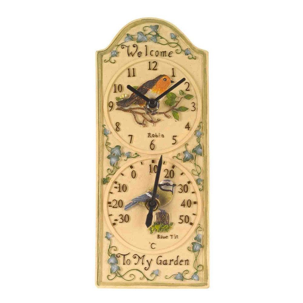 Smart Garden Wanduhr Birdberry Wanduhr mit Thermometer, Turm 28 x 12 cm, Gartenuhr
