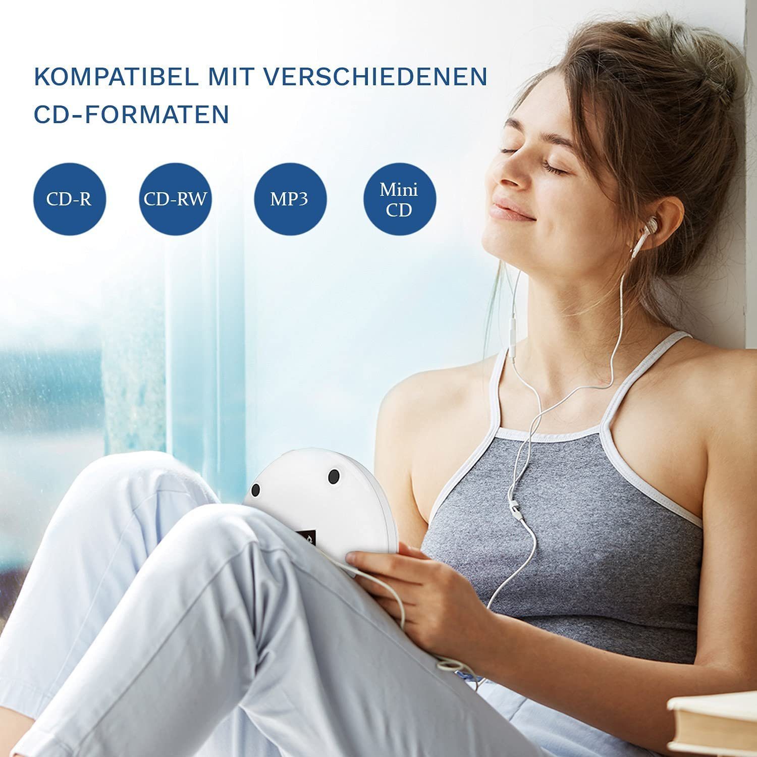 KLIM Tragbarer Discman, inklusive Kopfhörer Stereo-CD Player (hochwertiger CD-Spieler für unverwechselbares Hörerlebnis, MP3)