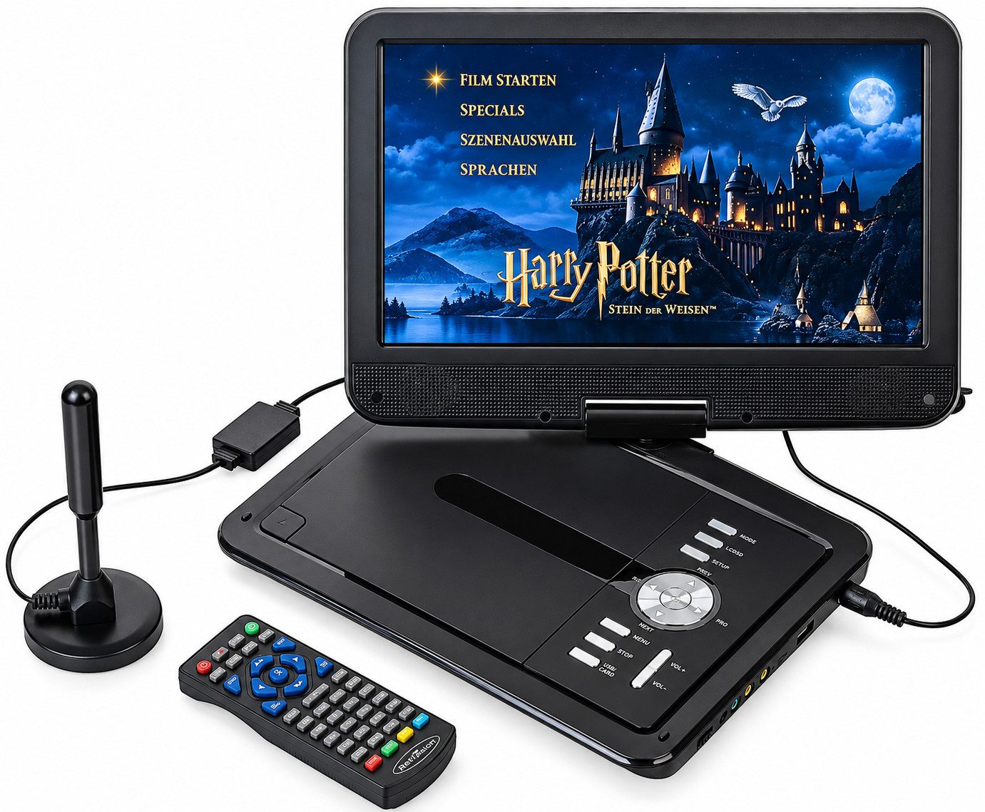 Reflexion DVD1025 Portabler DVD-Player (DVB-T2 HD Tuner, integrierter Akku, 12V Auto Adpater, PVR-Aufzeichnung) – Bild 4 von 5