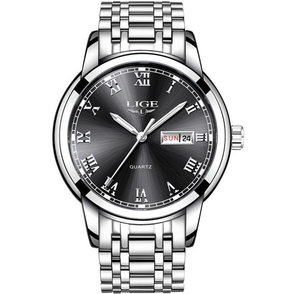 GelldG Uhr Mode Sportuhr Wasserdicht analog Quarz Uhren mit Business Uhrenarmband Silber, Schwarz