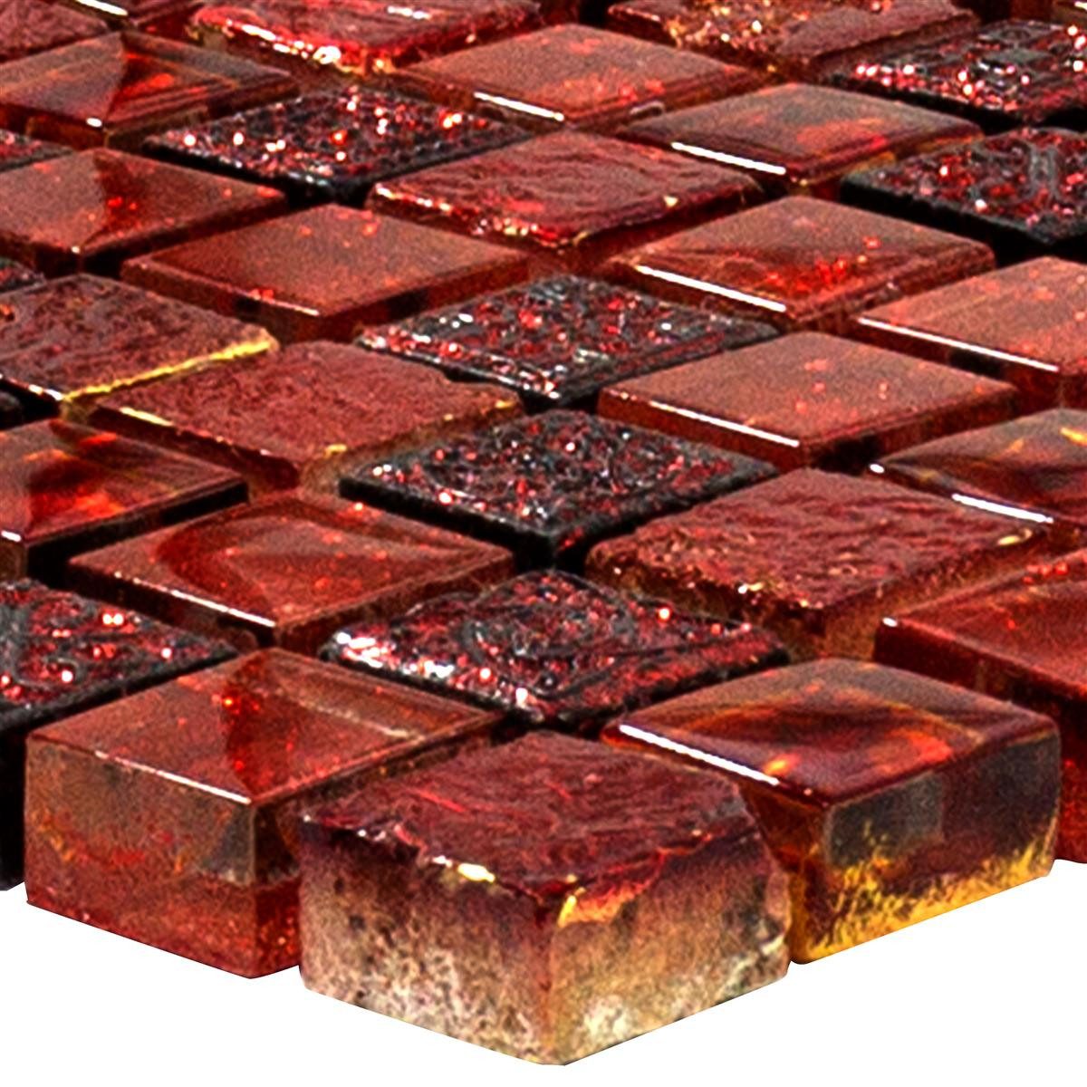 Mosafil Mosaikfliesen Glasmosaik Natursteinfliesen Cleopatra, Naturstein-Glas 30.000x30.000, rot, Verlegefertig auf ein Netz geklebt