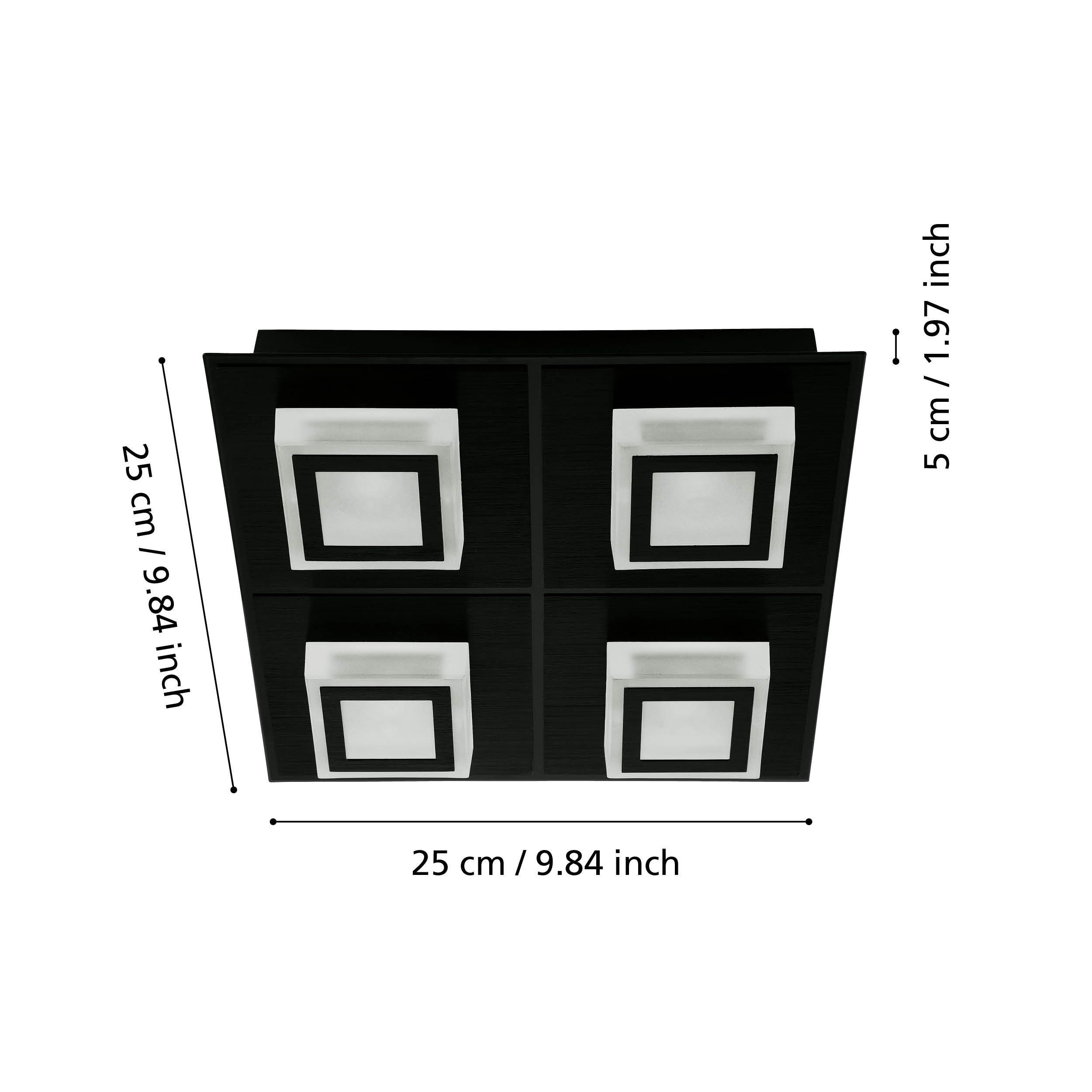 EGLO LED Deckenleuchte Masiano 1, Leuchtmittel inklusive, Deckenlampe in Schwarz, Satiniert, Wohnzimmerlampe, warmweiß