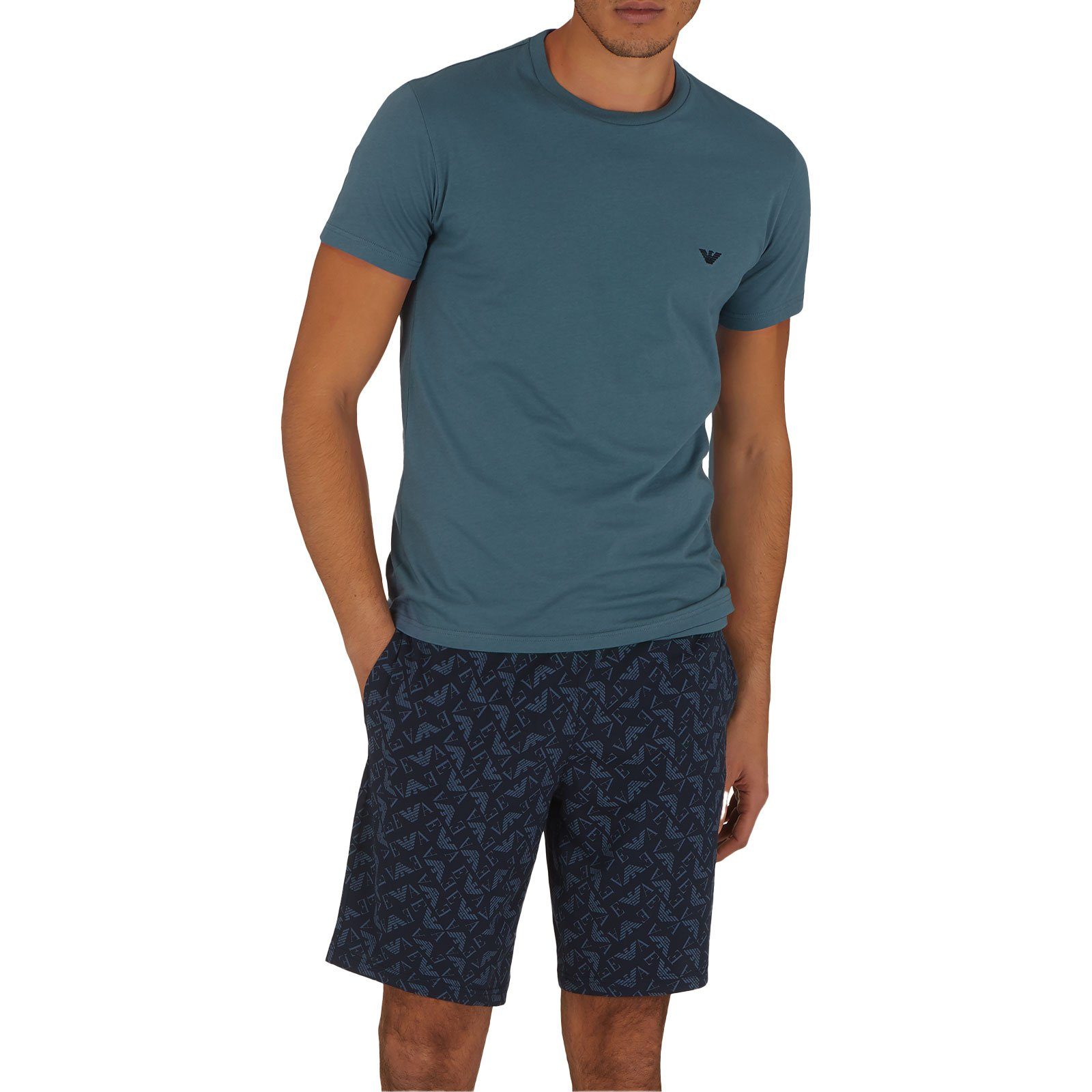 Short in blue (2 Armani 17636 Shorty Emporio steel tlg) Pyjama-Set Geschenkverpackung