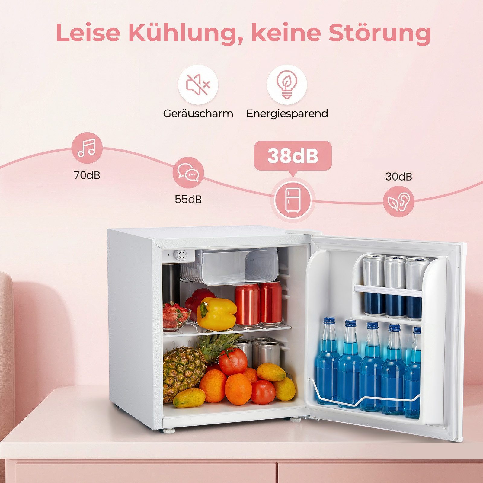 FOHERE Table Top Kühlschrank 46L Mini-Kühlschrank, Bier Hausbar Getränkekühlschrank Hotel, Weiß BC-46, 50 cm hoch, 49.53 cm breit – Bild 4 von 5
